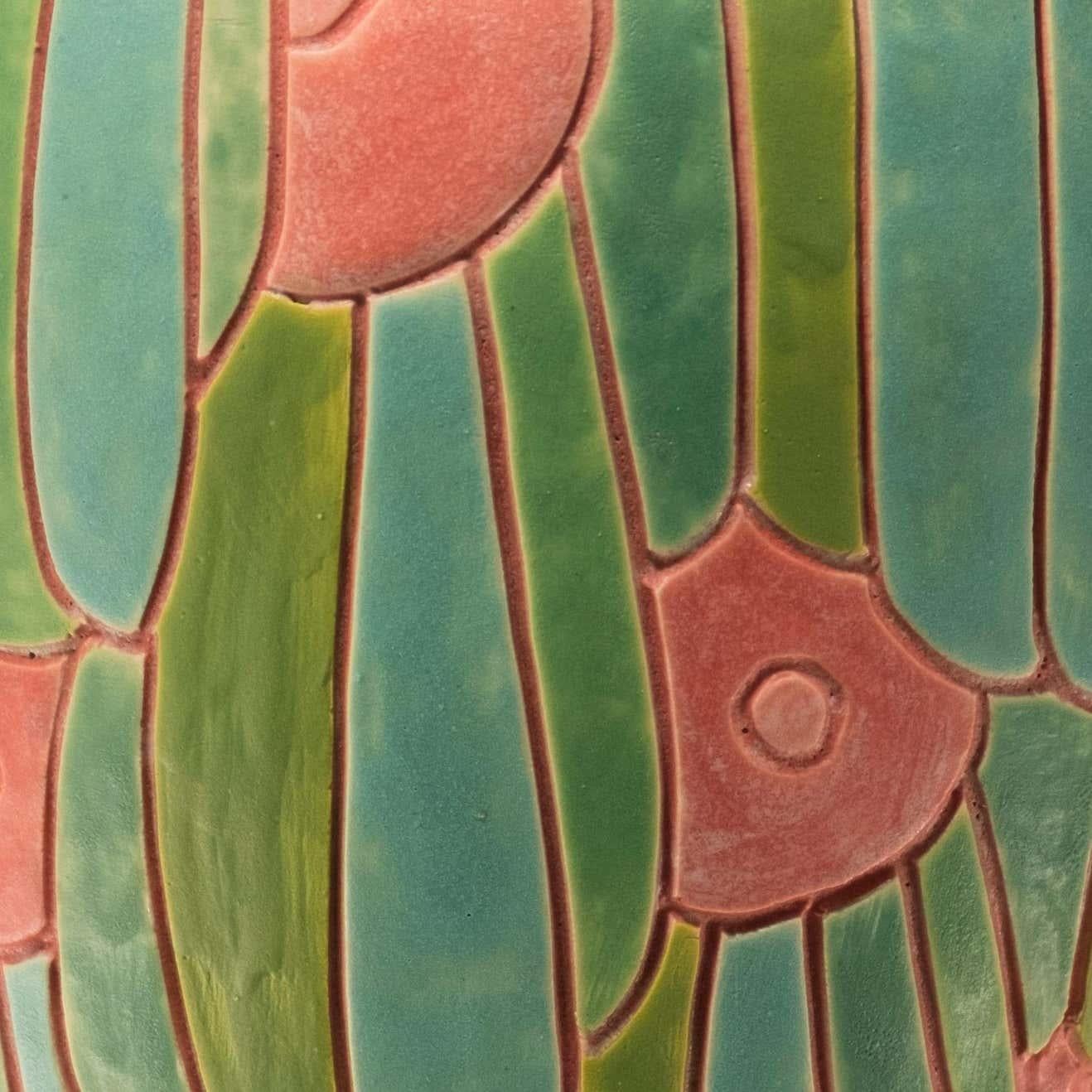 American Copan Hand Carved Multicolor Porcelain Art Pottery Vase For Sale