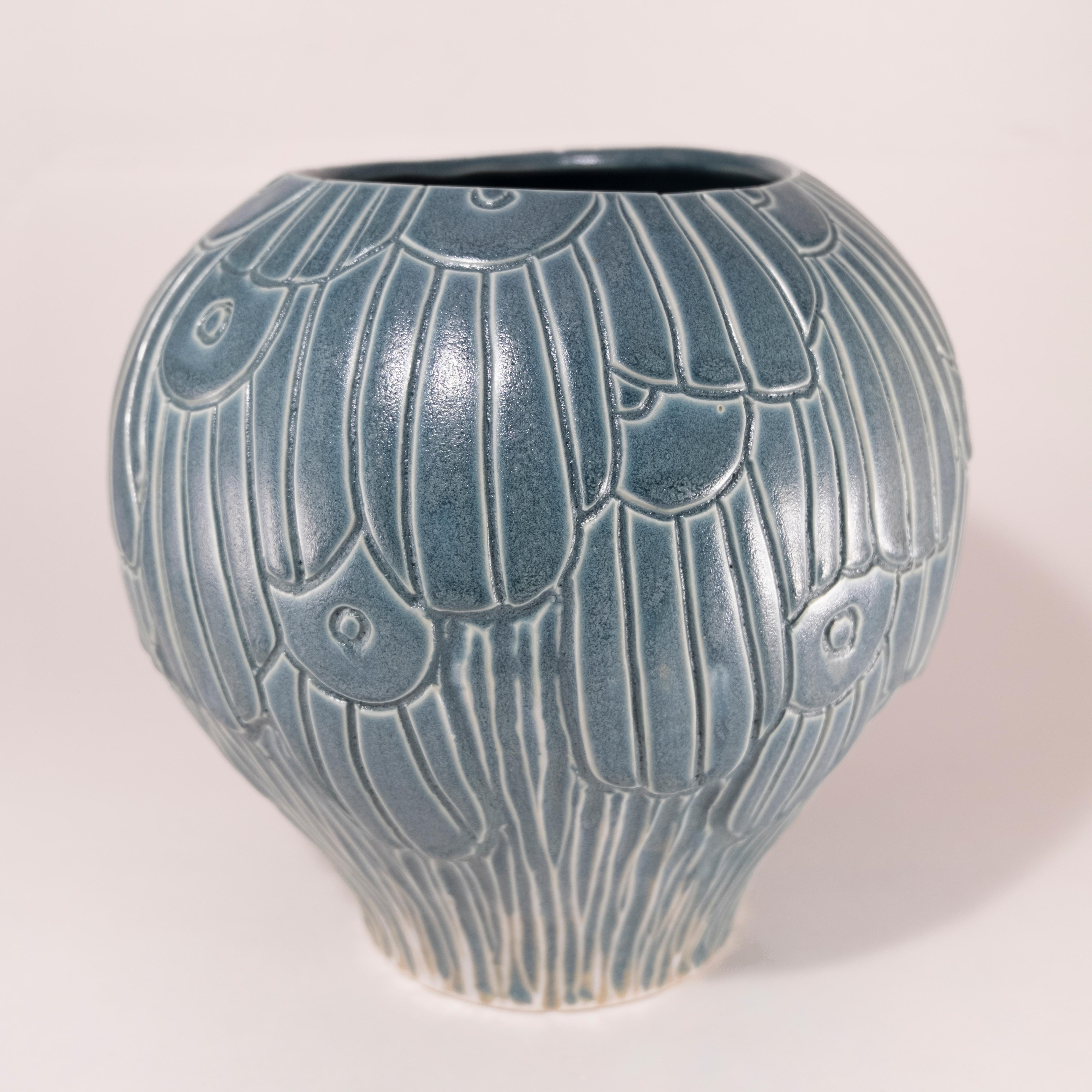 Glazed Copan Hand Carved Multicolor Porcelain Art Pottery Vase For Sale