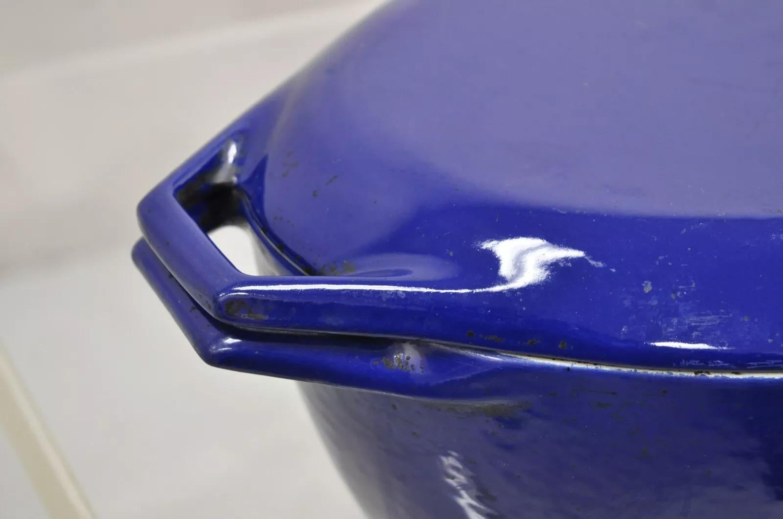 20th Century Copco Denmark Dutch Oven Deep Blue Enameled Cast Iron Oval Lidded O2 Model Pot For Sale
