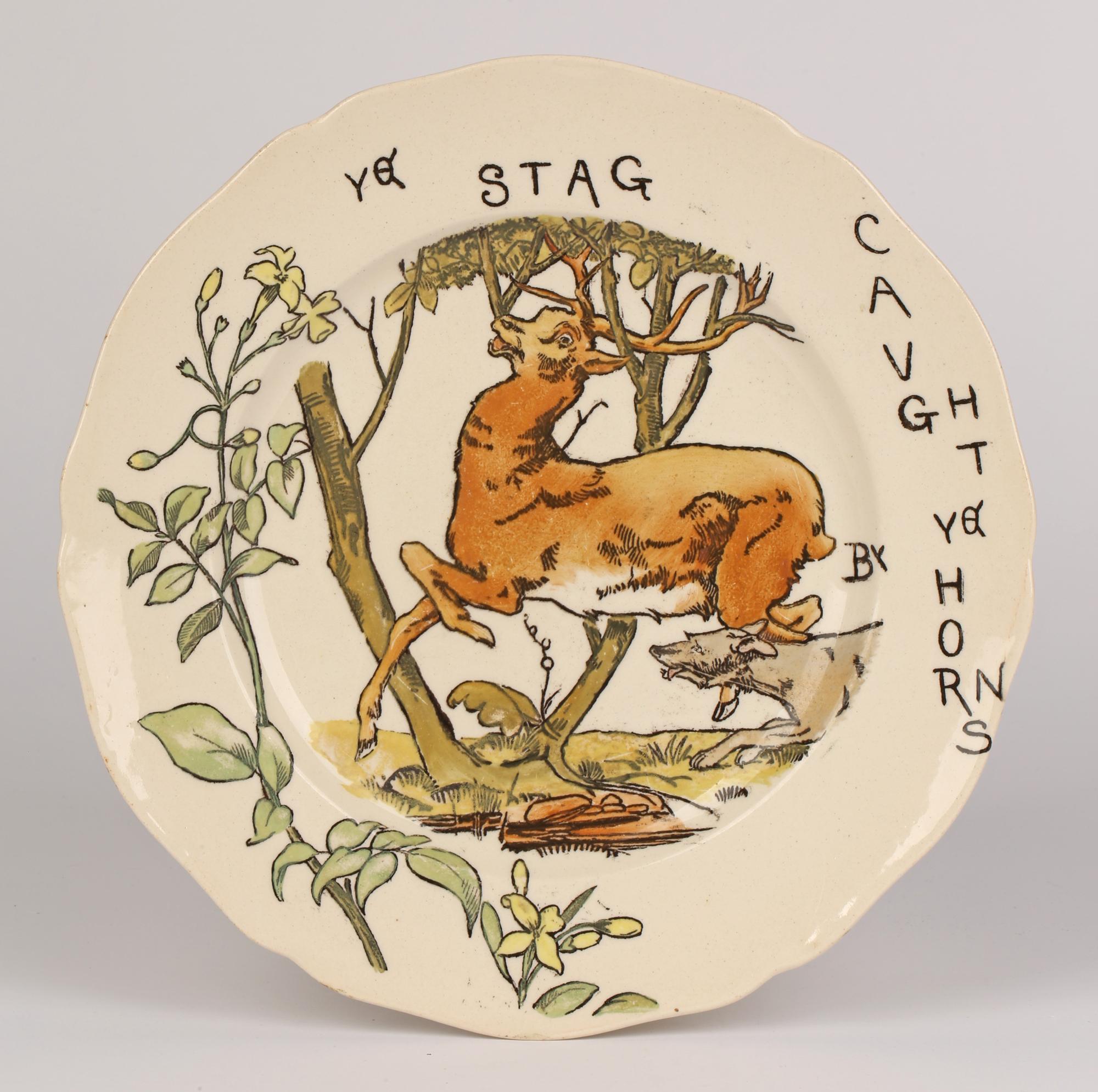 Copeland Aesthetic Movement Stag Hunting Scene Plate, 1879 For Sale 3