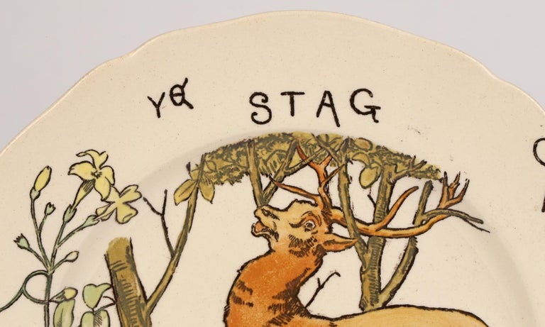 English Copeland Aesthetic Movement Stag Hunting Scene Plate, 1879 For Sale