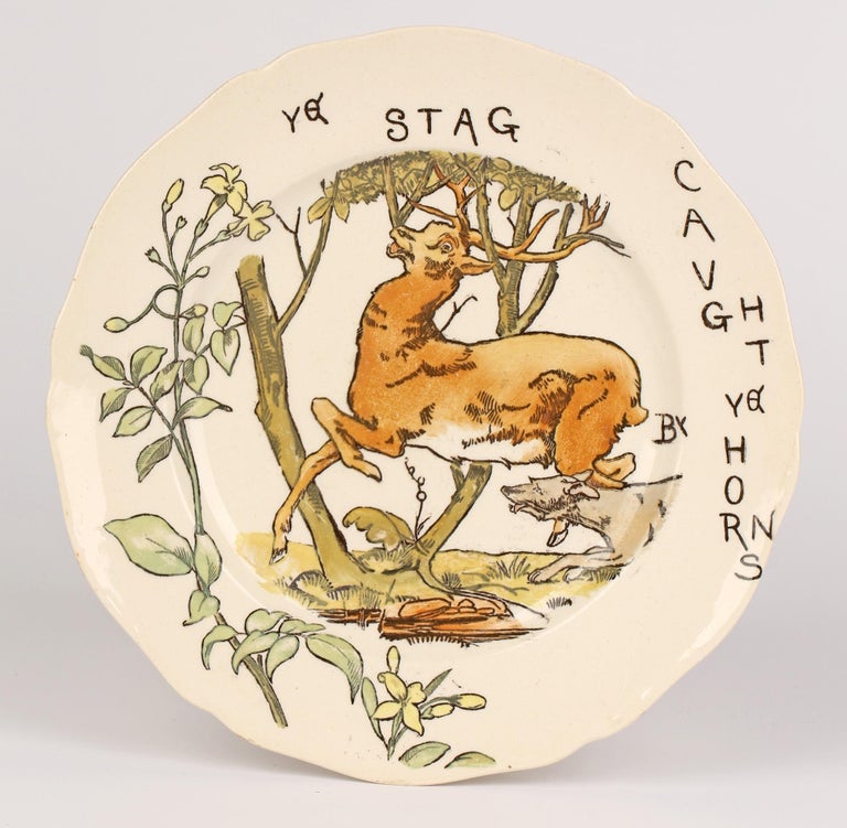 Glazed Copeland Aesthetic Movement Stag Hunting Scene Plate, 1879 For Sale