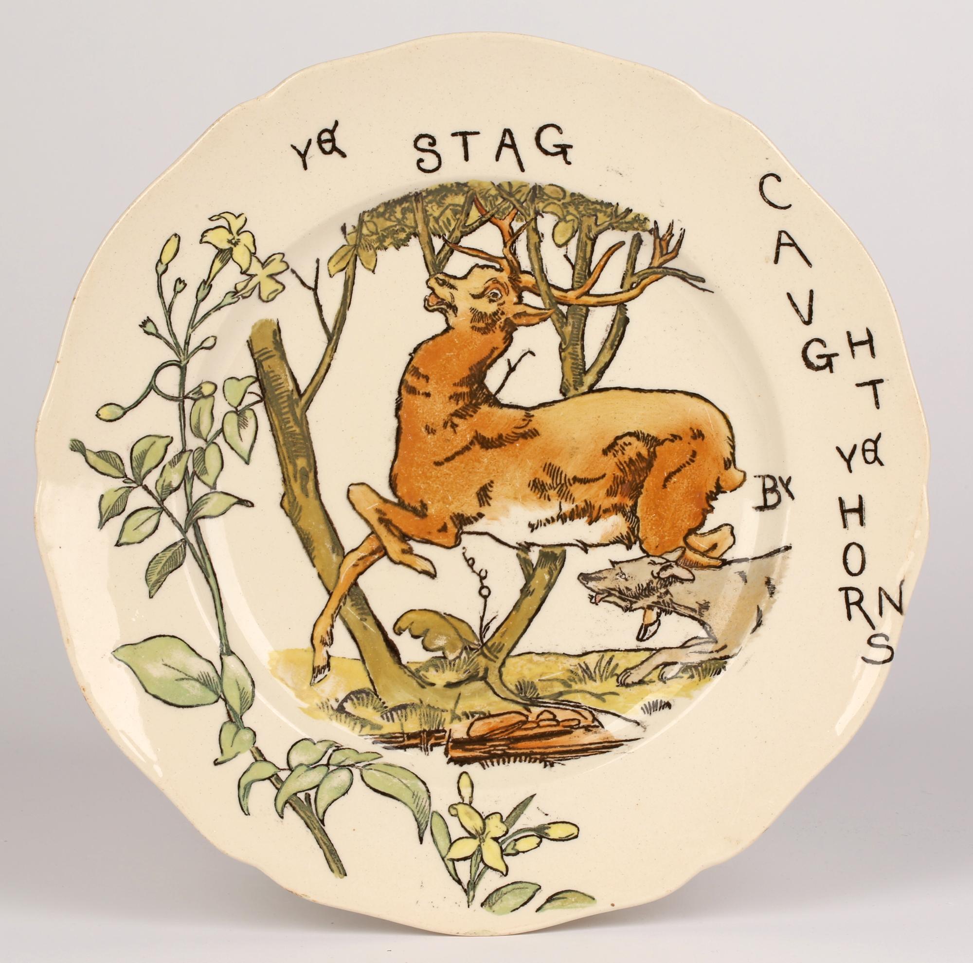 Ceramic Copeland Aesthetic Movement Stag Hunting Scene Plate, 1879 For Sale