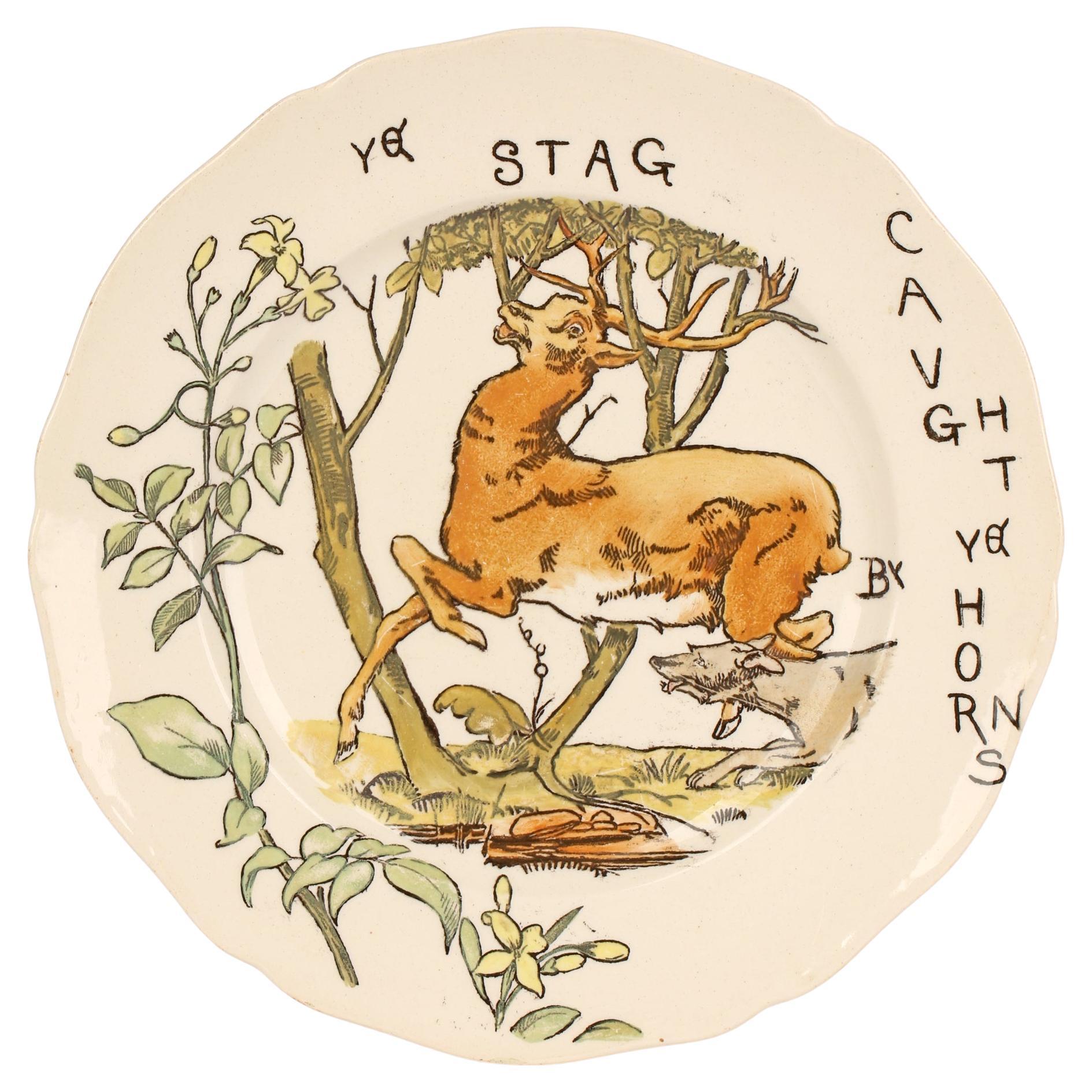 Copeland Aesthetic Movement Stag Hunting Scene Plate, 1879 For Sale