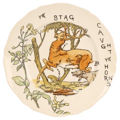 Vintage Copeland Aesthetic Movement Stag Hunting Scene Plate, 1879
