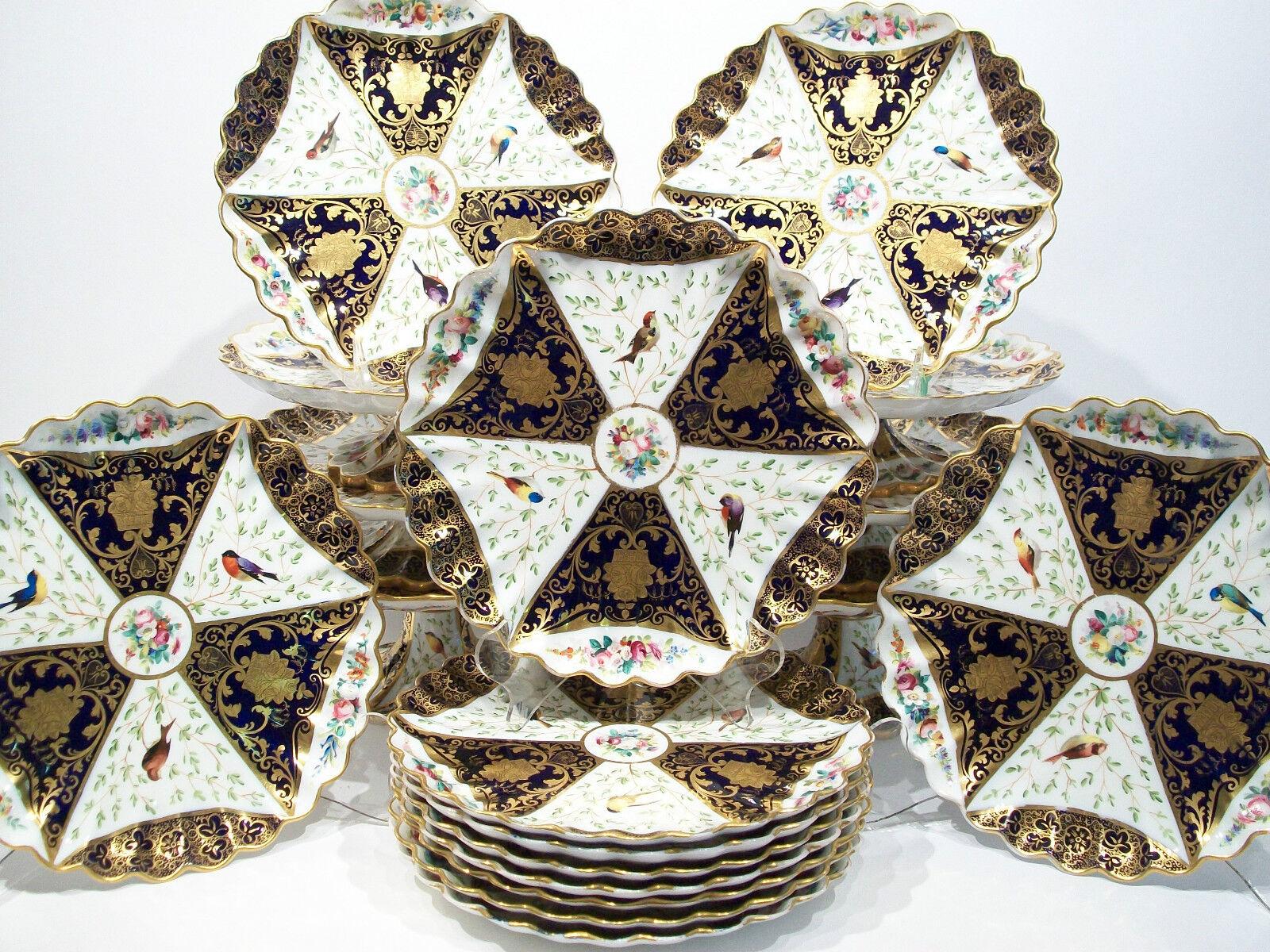 Porcelaine Service à dessert ornithologique en porcelaine dorée antique COPELAND, vers 1851-95 en vente