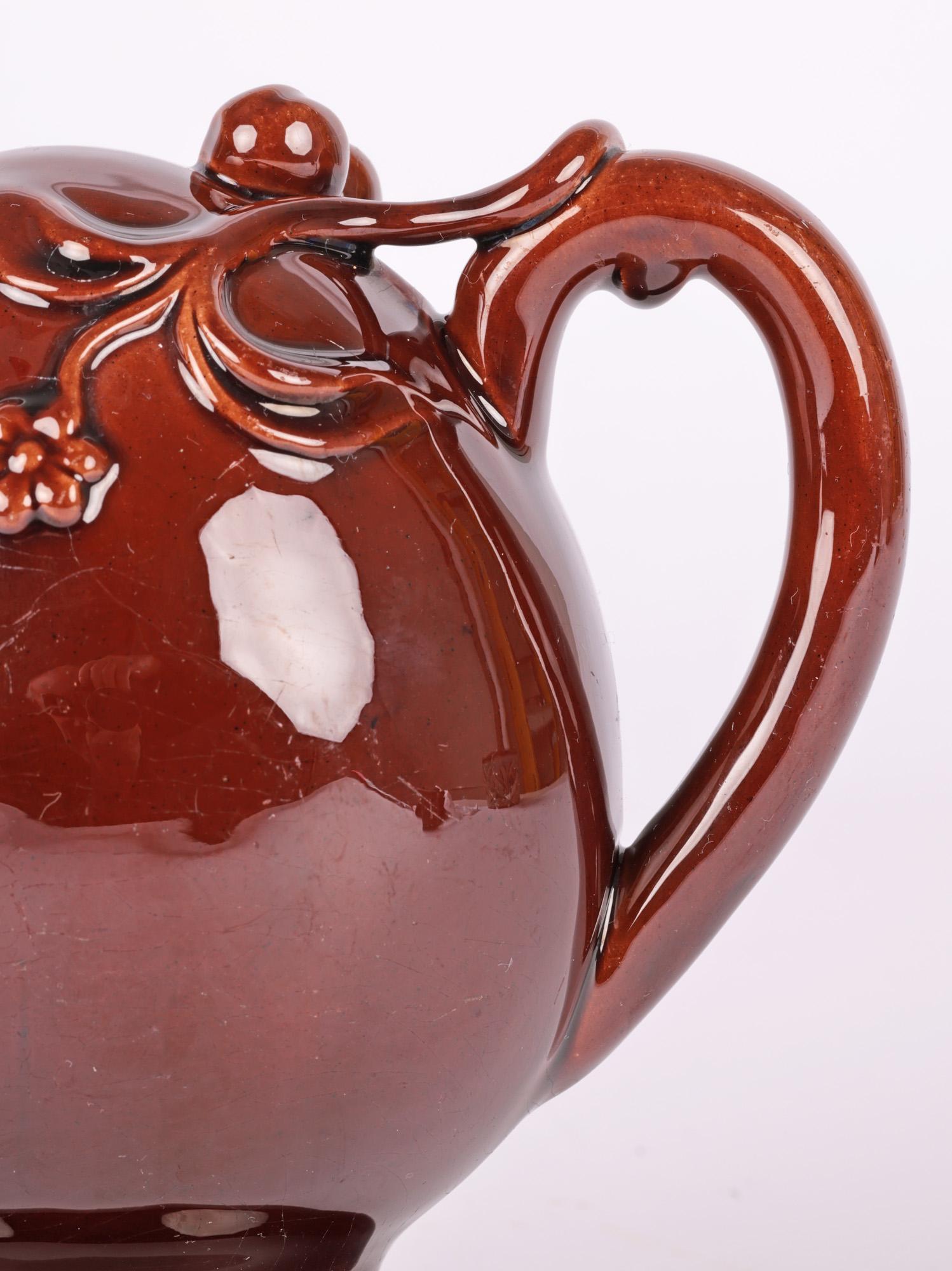 Victorian Copeland Antique Treacle Glazed Cadogan Pottery Teapot For Sale