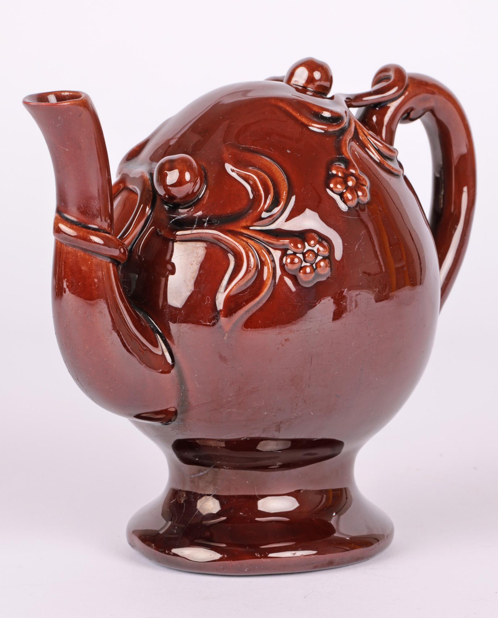 Late 19th Century Copeland Antique Treacle Glazed Cadogan Pottery Teapot For Sale