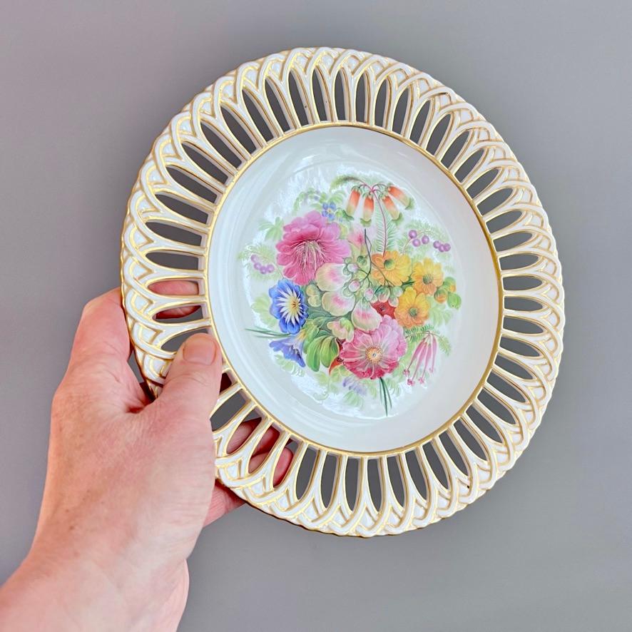 Victorian Copeland dessert Plate, Reticulated, Sublime Flowers by Greatbatch, 1848 (1) For Sale