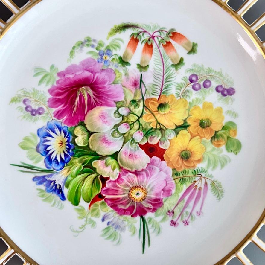 English Copeland dessert Plate, Reticulated, Sublime Flowers by Greatbatch, 1848 (1) For Sale