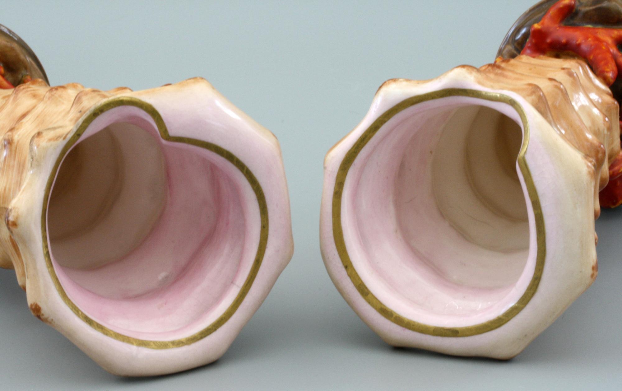 Late 19th Century Copeland English Pair of Shell and Coral Porcelain Vases, circa 1870