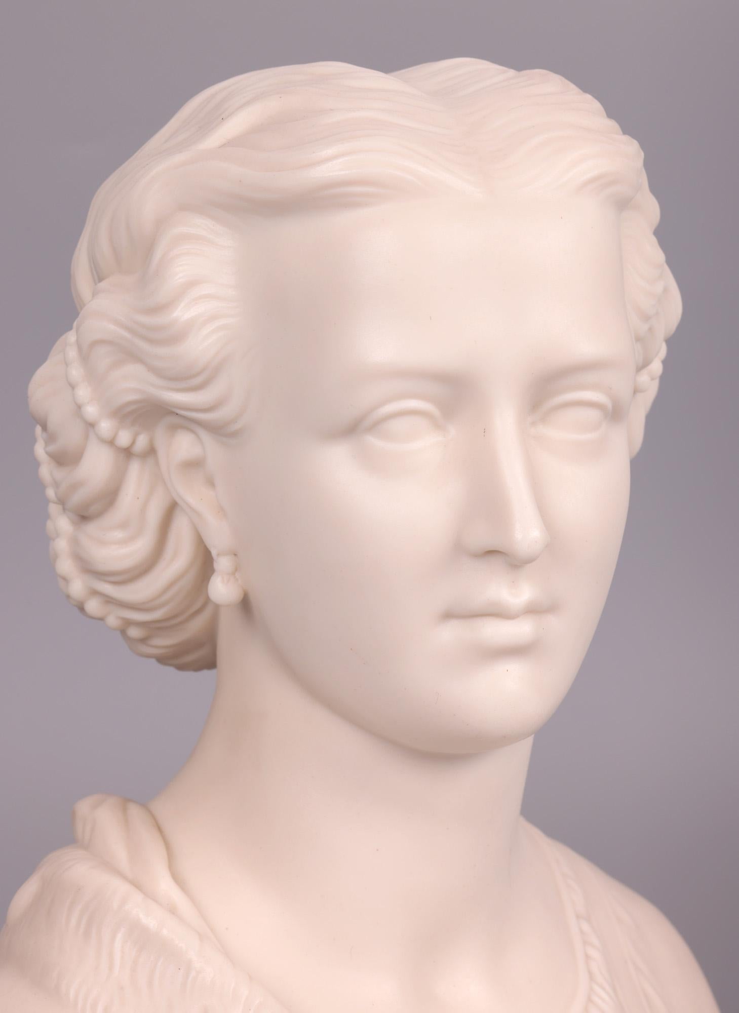 A very fine antique Copeland parian bust of the Princess of Wales sculpted by F.L. Miller for the the Crystal Palace Art Union and dated 1863. Probably made to commemorate the marriage of Albert Edward Prince of Wales to Princess Alexandra of
