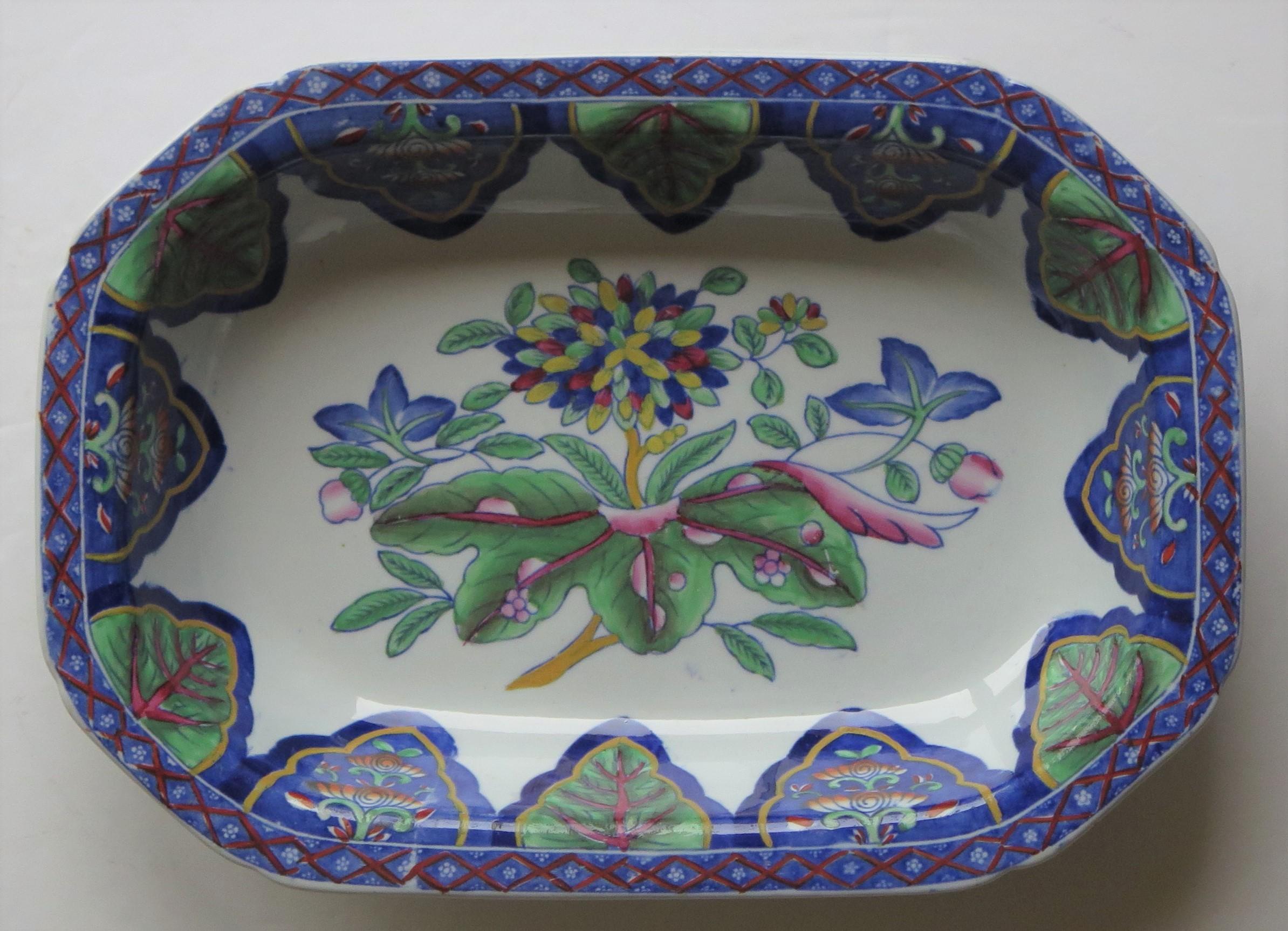 Peint à la main Copeland & Garrett Ironstone Dish #1 Radiating Leaves Ptn No. 3876, circa 1835