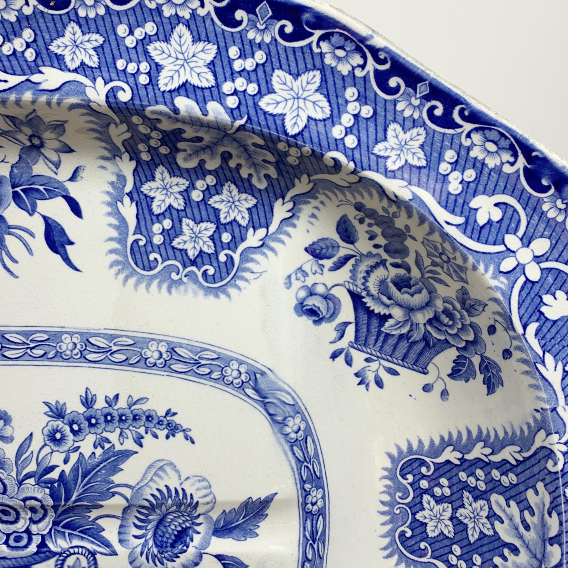 Hand-Crafted  Copeland & Garrett Late Spode Blue and White Filigree Pattern Platter For Sale