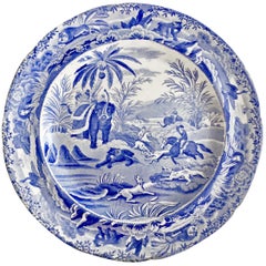 Copeland & Garrett Pearlware Plate, Blue & White "Death Of The Bear", 1833-1847