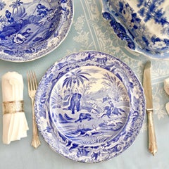 Copeland & Garrett Pearlware Plate, Blue & White "Death Of The Bear", 1833-1847