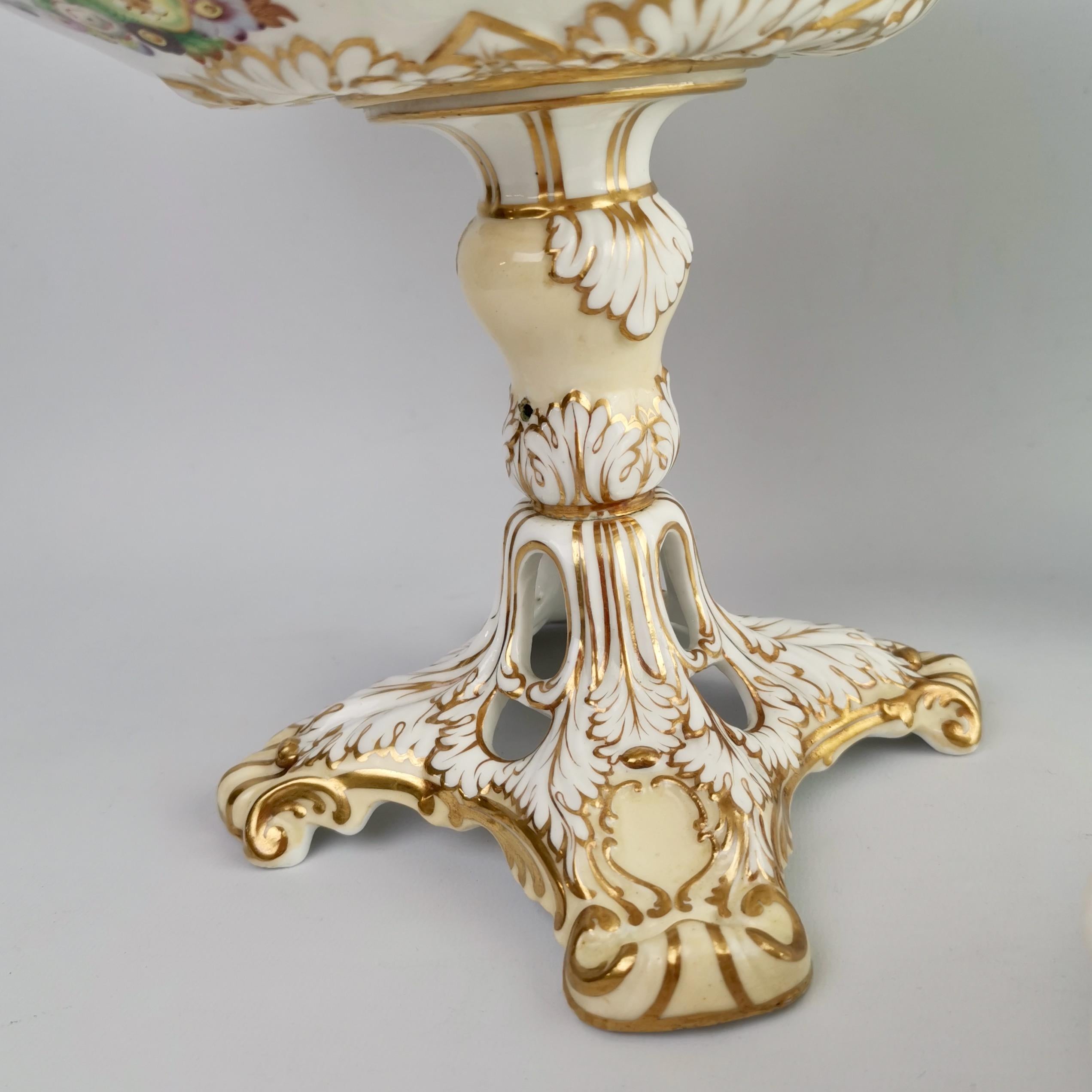 Rococo Revival Copeland & Garrett Porcelain Dessert Serving Set, Yellow with Flowers, 1833-1847