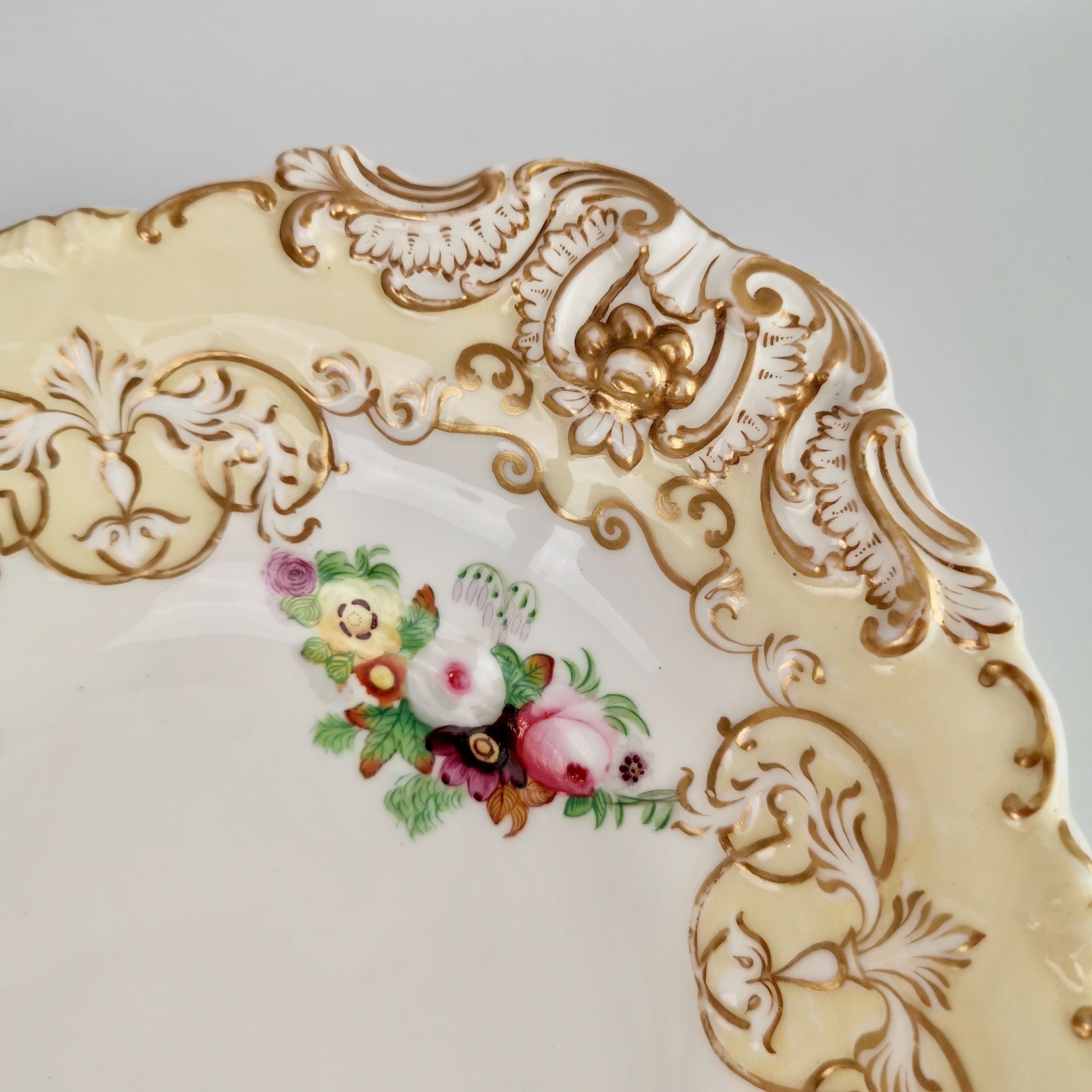 English Copeland & Garrett Porcelain Dessert Serving Set, Yellow with Flowers, 1833-1847