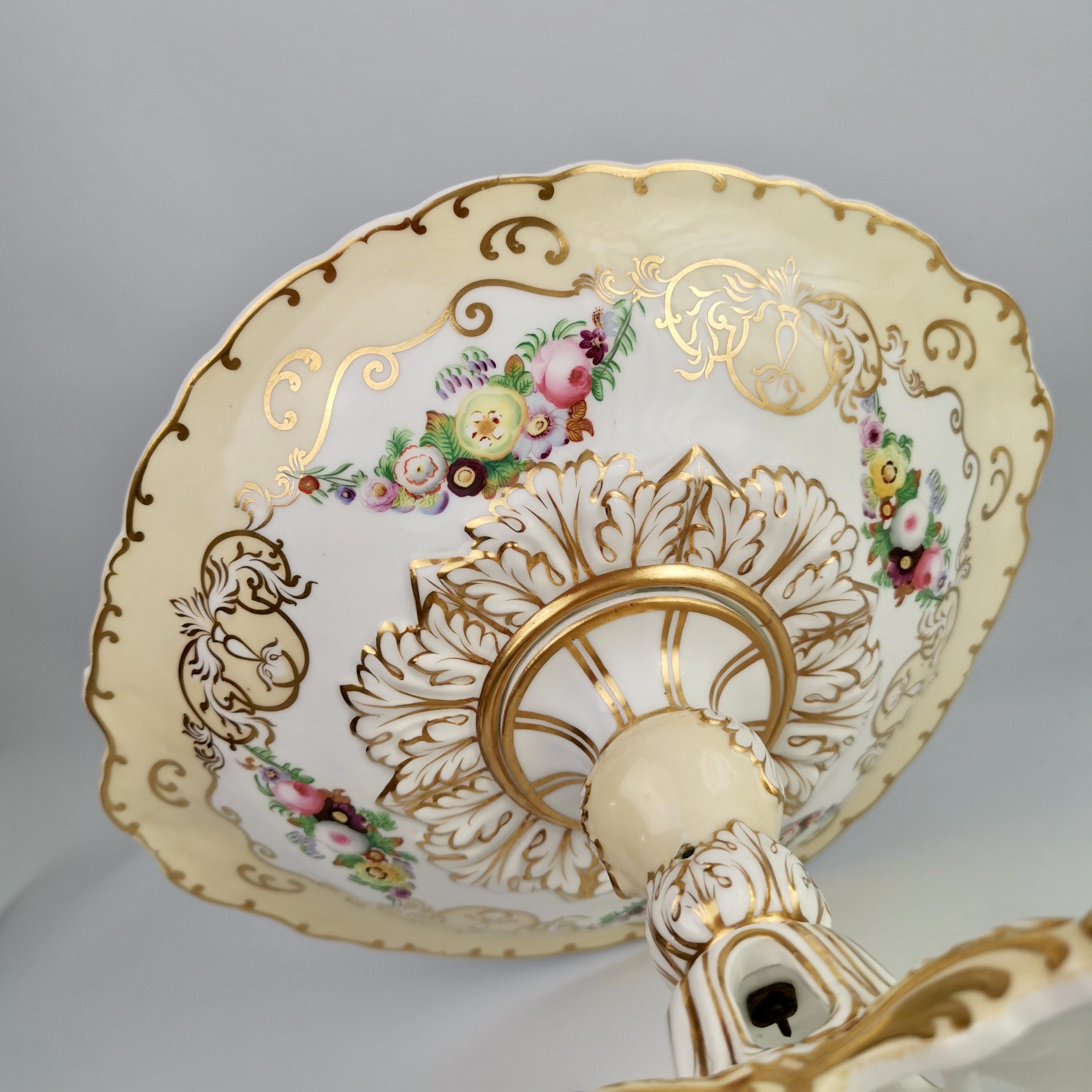 Hand-Painted Copeland & Garrett Porcelain Dessert Serving Set, Yellow with Flowers, 1833-1847