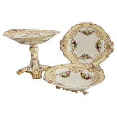 Copeland & Garrett Porcelain Dessert Serving Set, Yellow with Flowers, 1833-1847