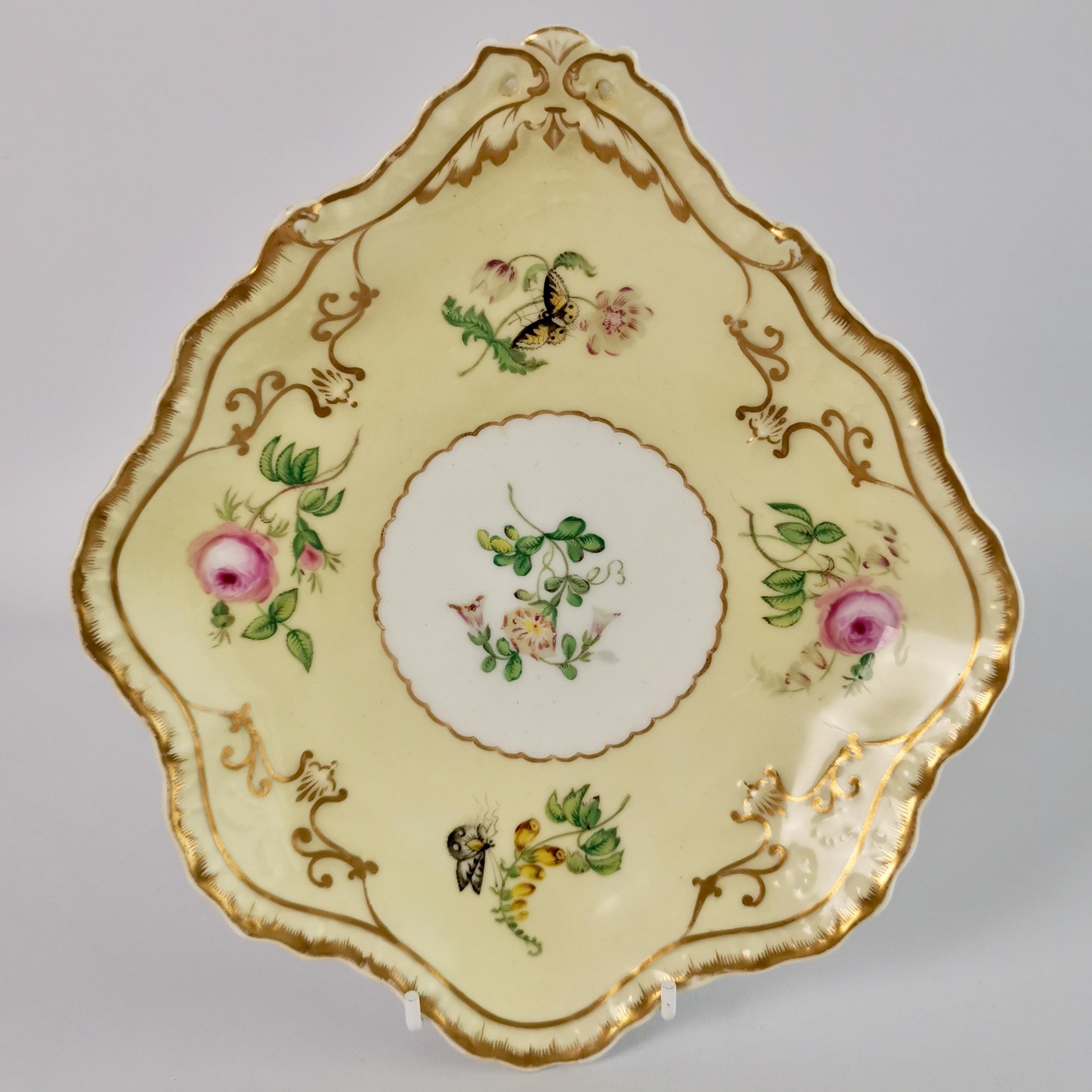 Rococo Revival Copeland & Garrett Porcelain Dessert Set, Yellow with Butterflies, 1833-1847