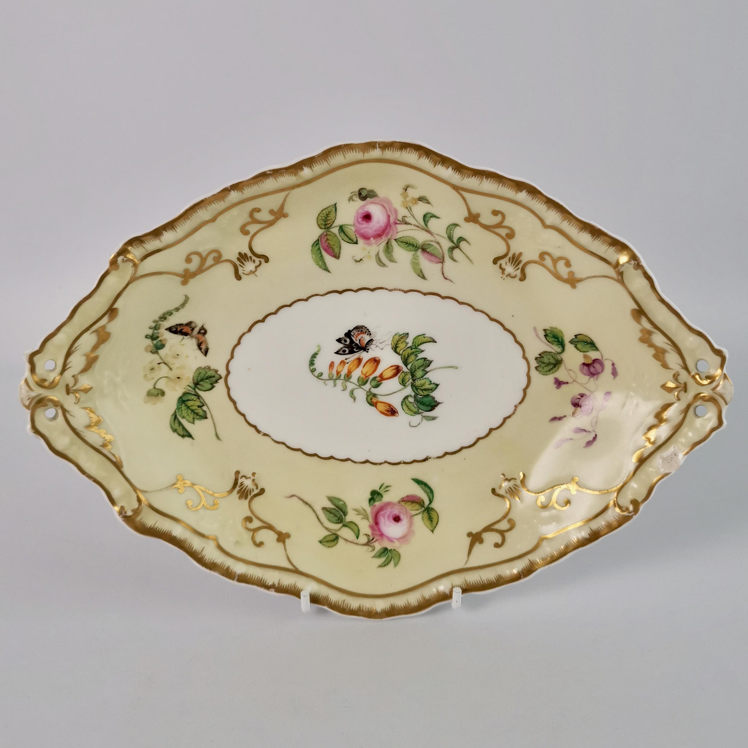 English Copeland & Garrett Porcelain Dessert Set, Yellow with Butterflies, 1833-1847