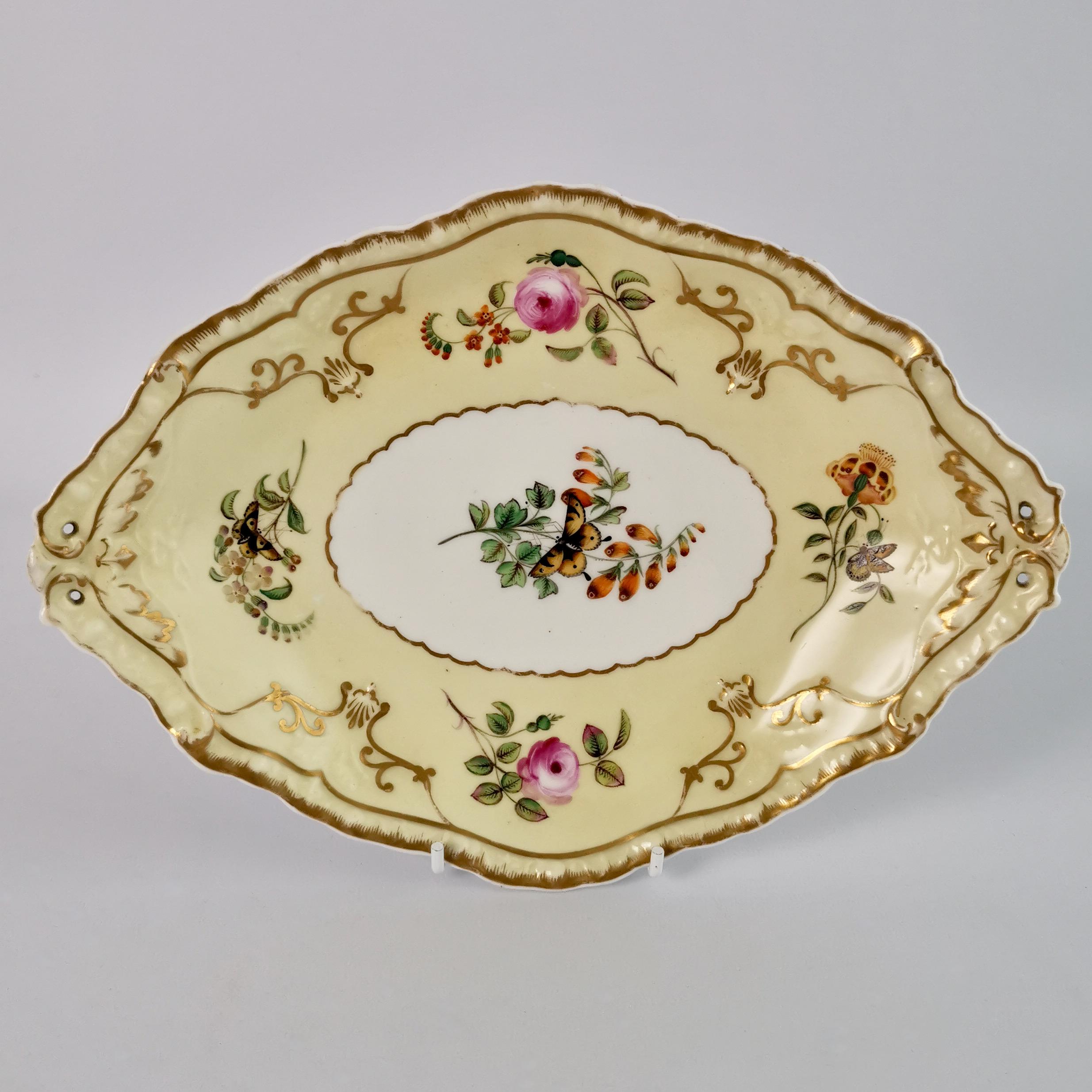 Hand-Painted Copeland & Garrett Porcelain Dessert Set, Yellow with Butterflies, 1833-1847