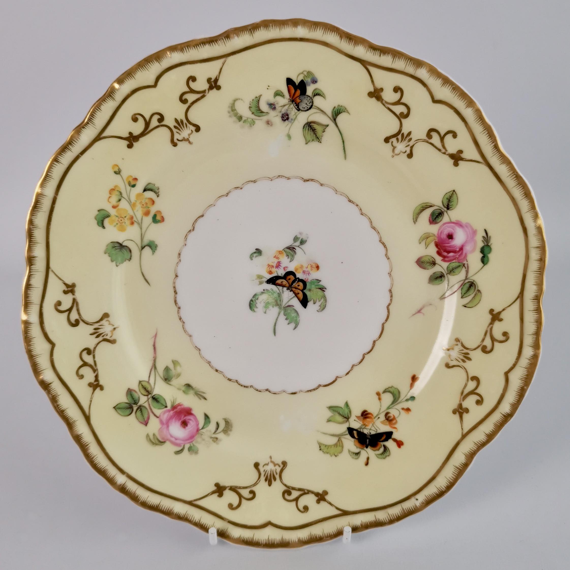 Mid-19th Century Copeland & Garrett Porcelain Dessert Set, Yellow with Butterflies, 1833-1847