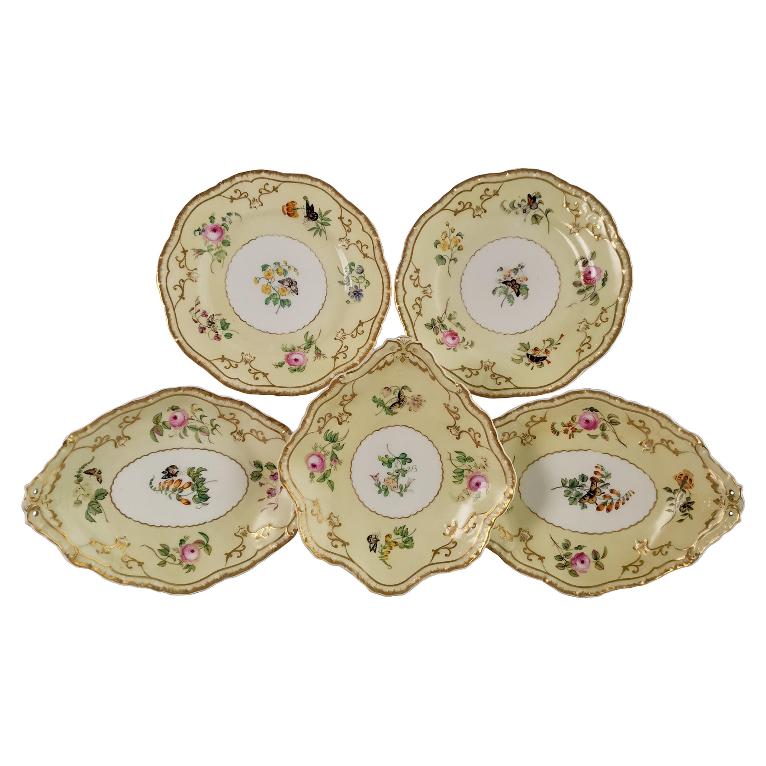 Copeland & Garrett Porcelain Dessert Set, Yellow with Butterflies, 1833-1847
