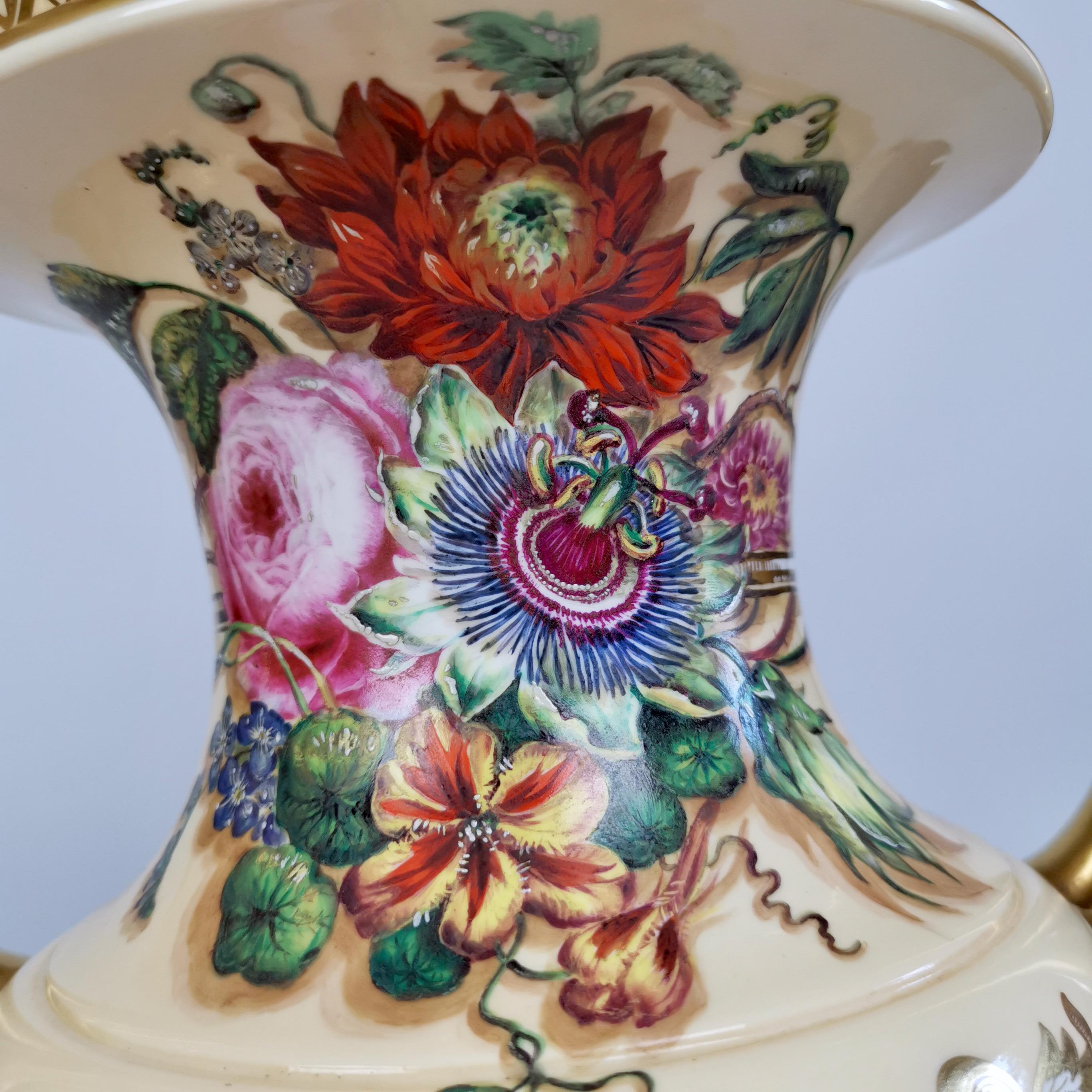 English Copeland & Garrett Porcelain Vases, Flowers and Fruits, Rococo Revival 1833-1847