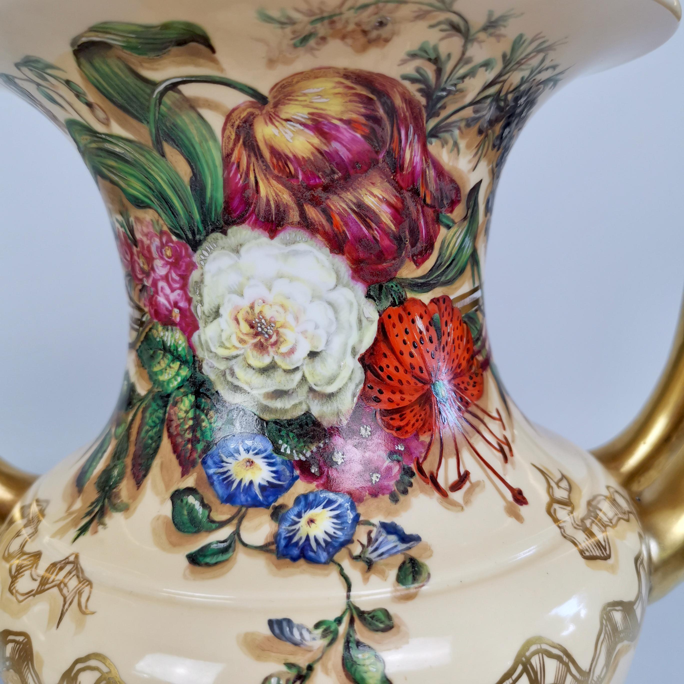 Mid-19th Century Copeland & Garrett Porcelain Vases, Flowers and Fruits, Rococo Revival 1833-1847