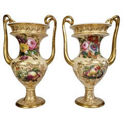 Copeland & Garrett Porcelain Vases, Flowers and Fruits, Rococo Revival 1833-1847