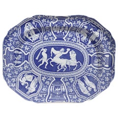 Piatto blu grande con motivo greco neoclassico della ceramica Copeland & Garrett
