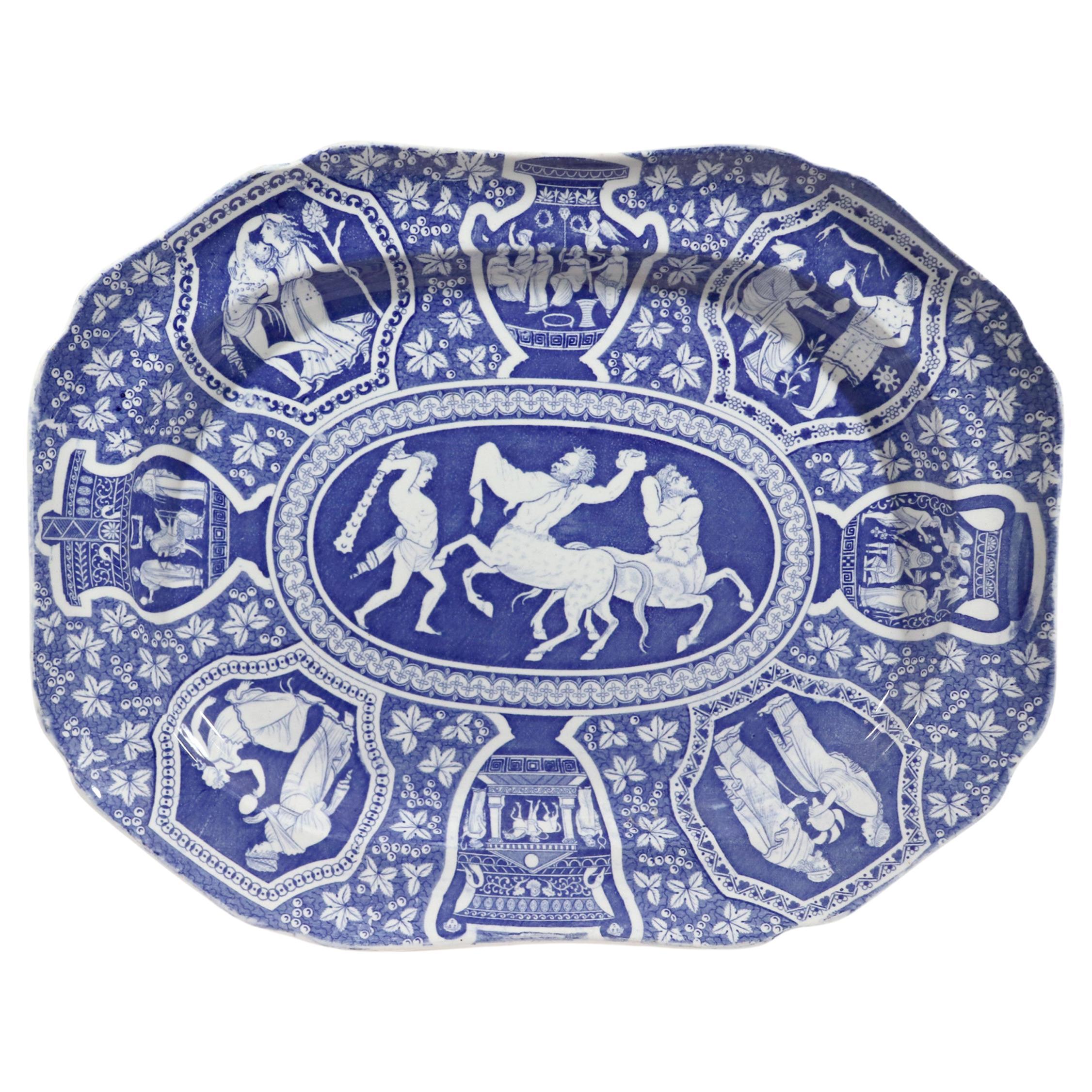 Copeland & Garrett Pottery Neo-Classical Greek Pattern Large Blue Dish