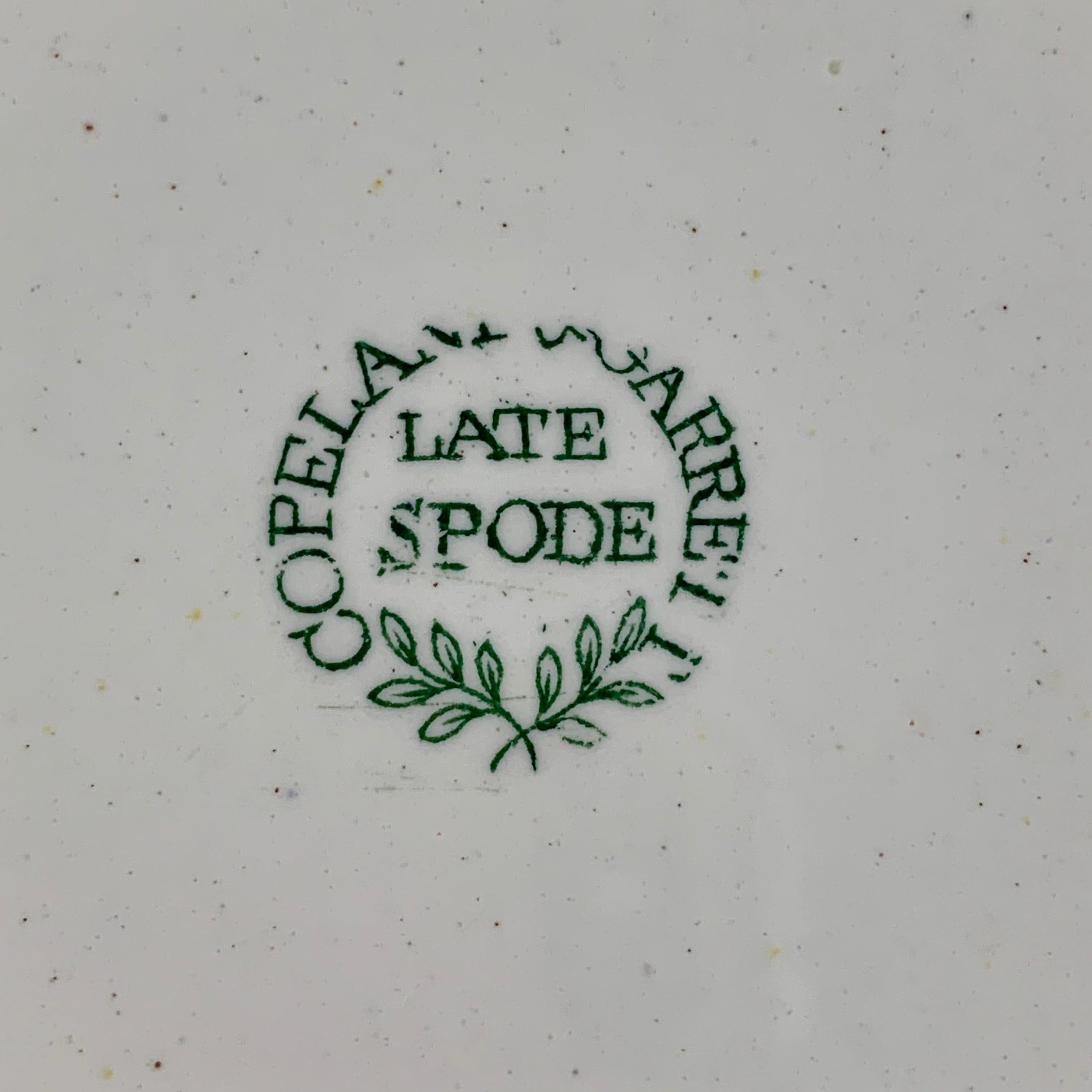 19th Century Copeland Garrett Spode Green Jonquil Botanical Transferware Dinner Plates S/6