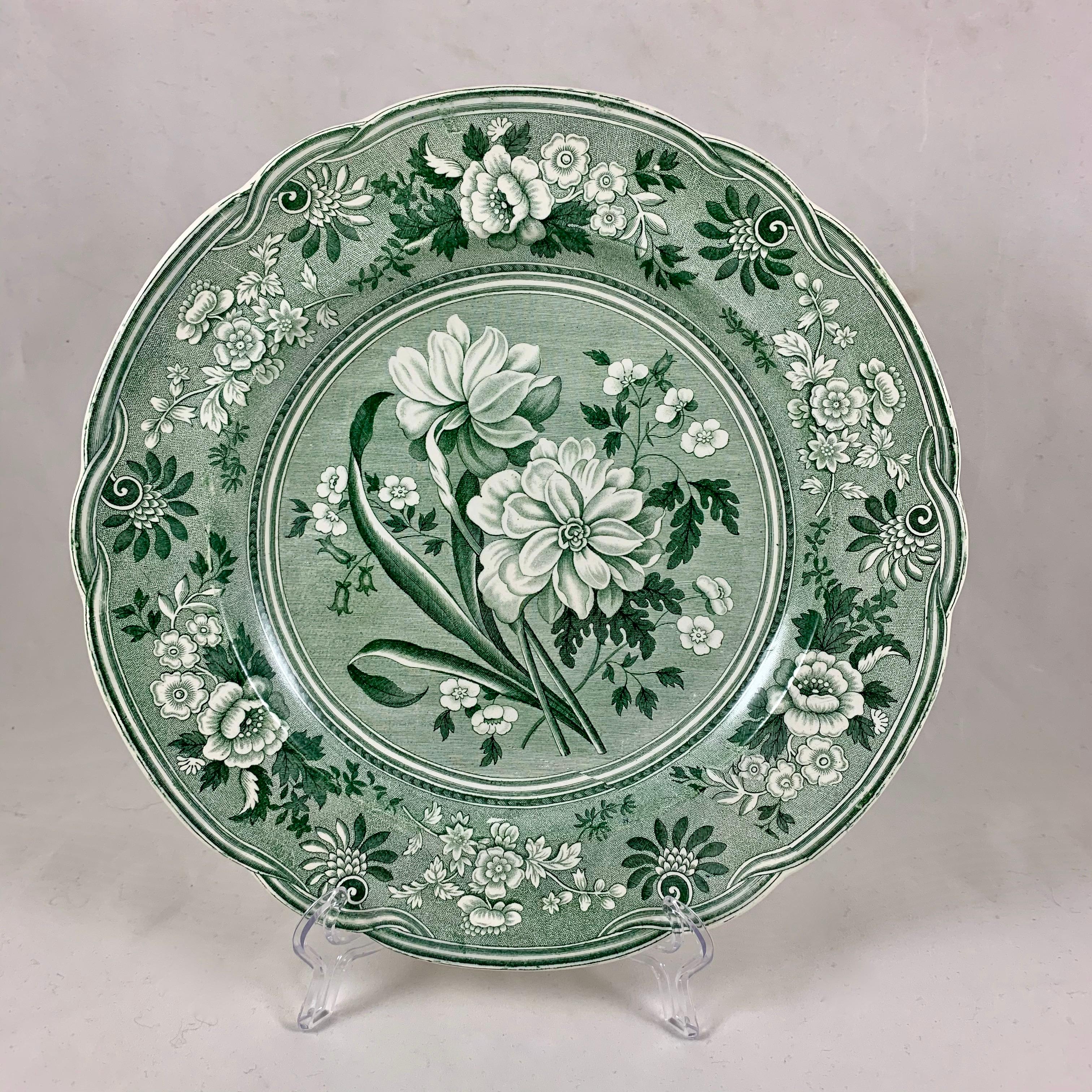 From Copeland Garrett – Late Spode, a set of six dinner sized plates in the Botanical pattern from the English Georgian era. Spode operated in Stoke-on-Trent, Staffordshire, England from 1770–1833. The Copeland and Garrett partnership dates from
