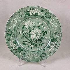 Copeland Garrett Spode Green Jonquil Botanical Transferware Dinner Plates S/6