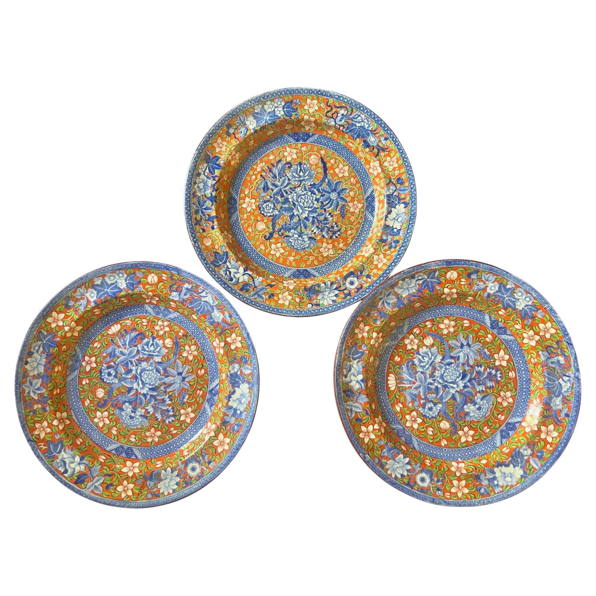 Anglais Copeland Late Spode Plates Pattern 1589, Early to Mid 1800's, Set of 3 en vente