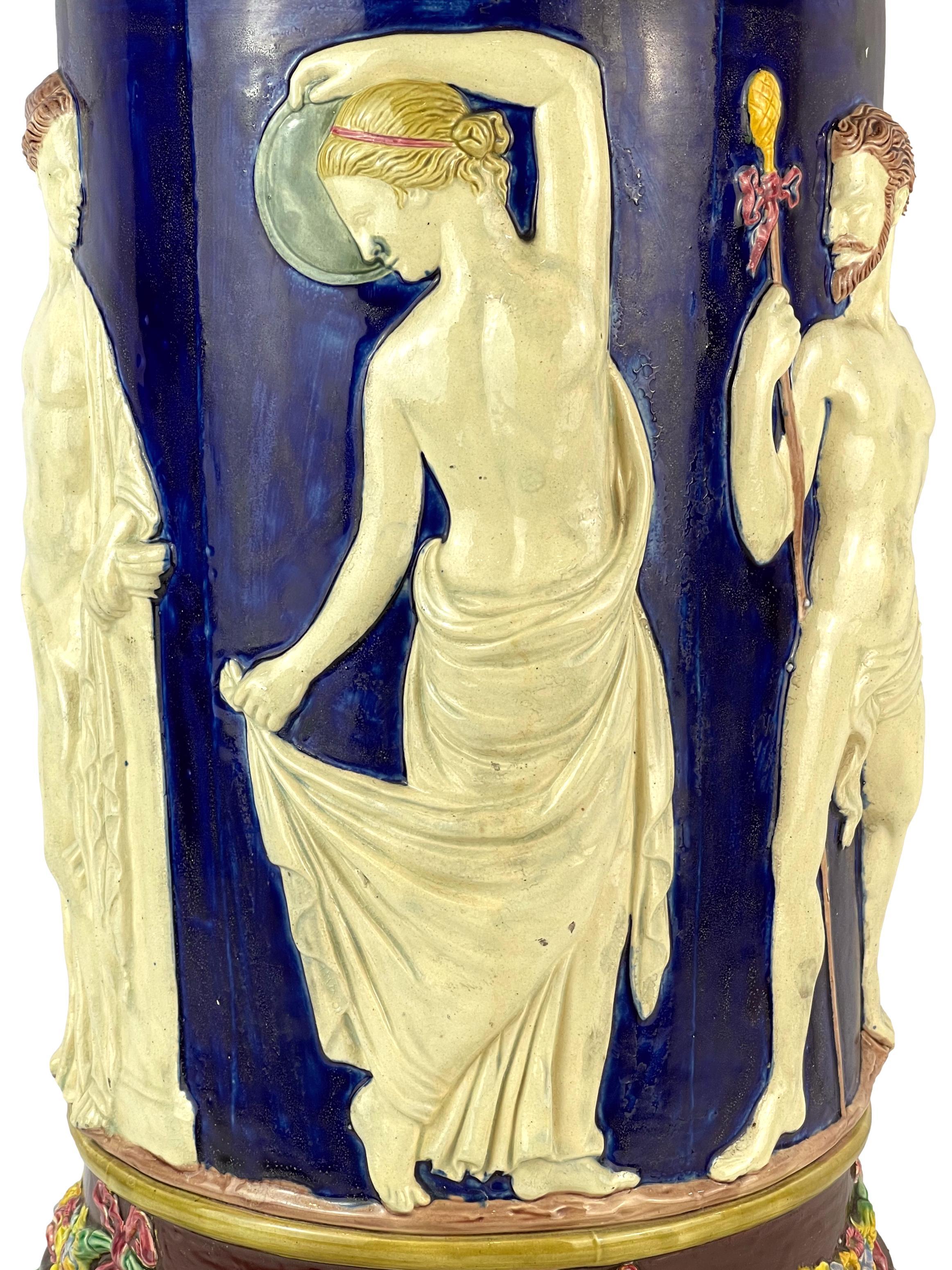 Copeland Majolica Classical Elgin Pedestal on Cobalt Ground, English, ca. 1875 4