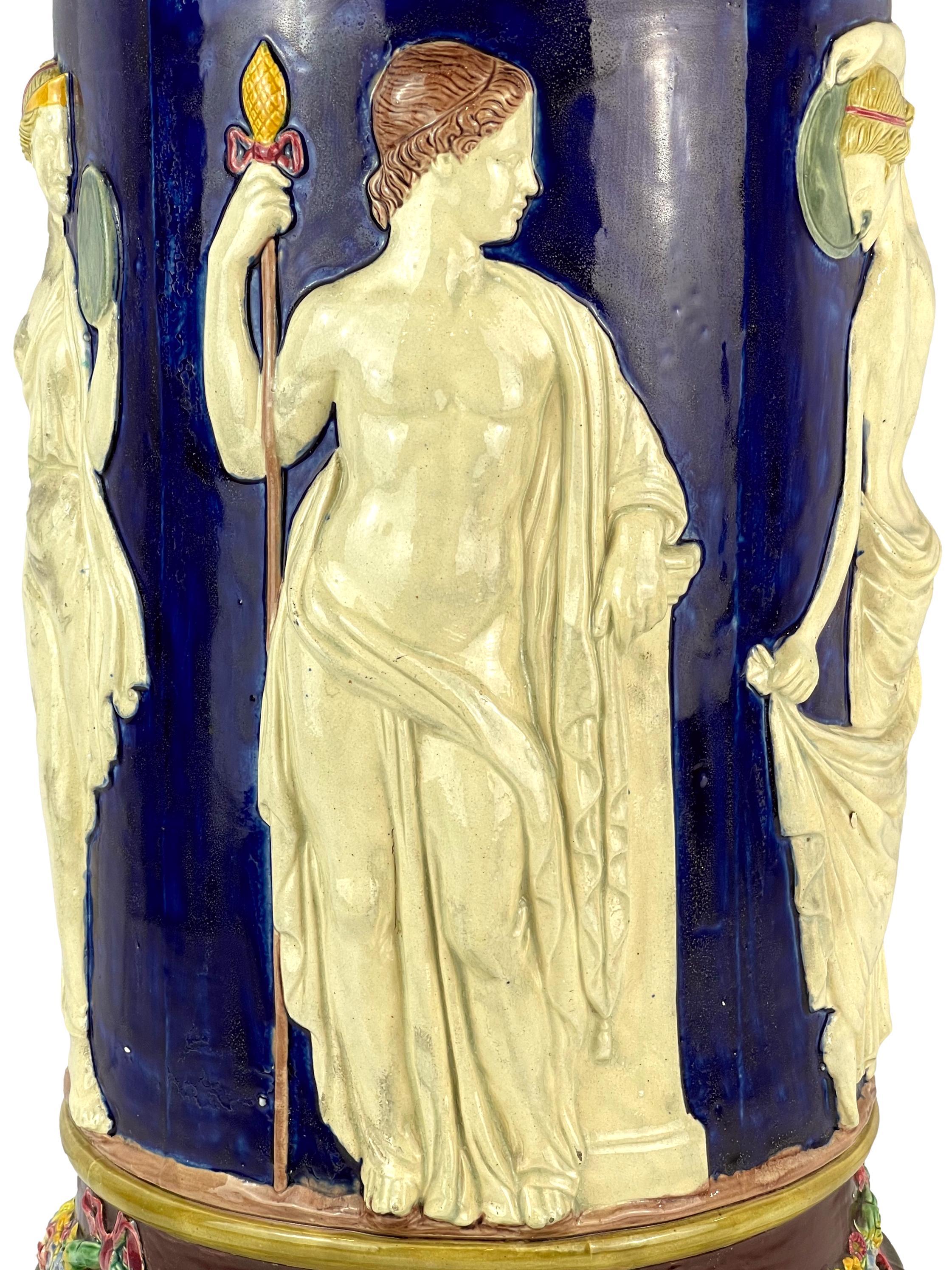 Copeland Majolica Classical Elgin Pedestal on Cobalt Ground, English, ca. 1875 6