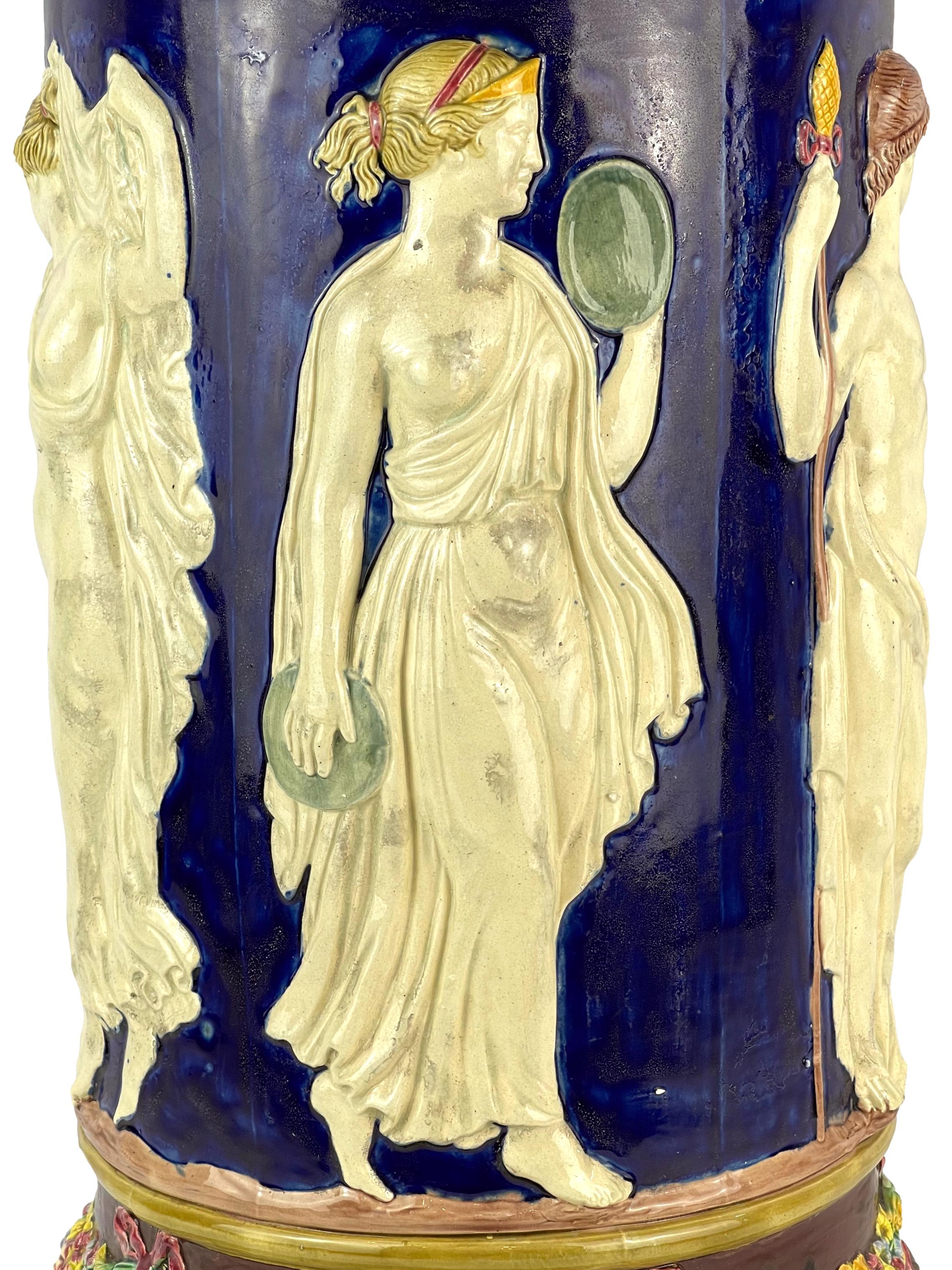Copeland Majolica Classical Elgin Pedestal on Cobalt Ground, English, ca. 1875 8