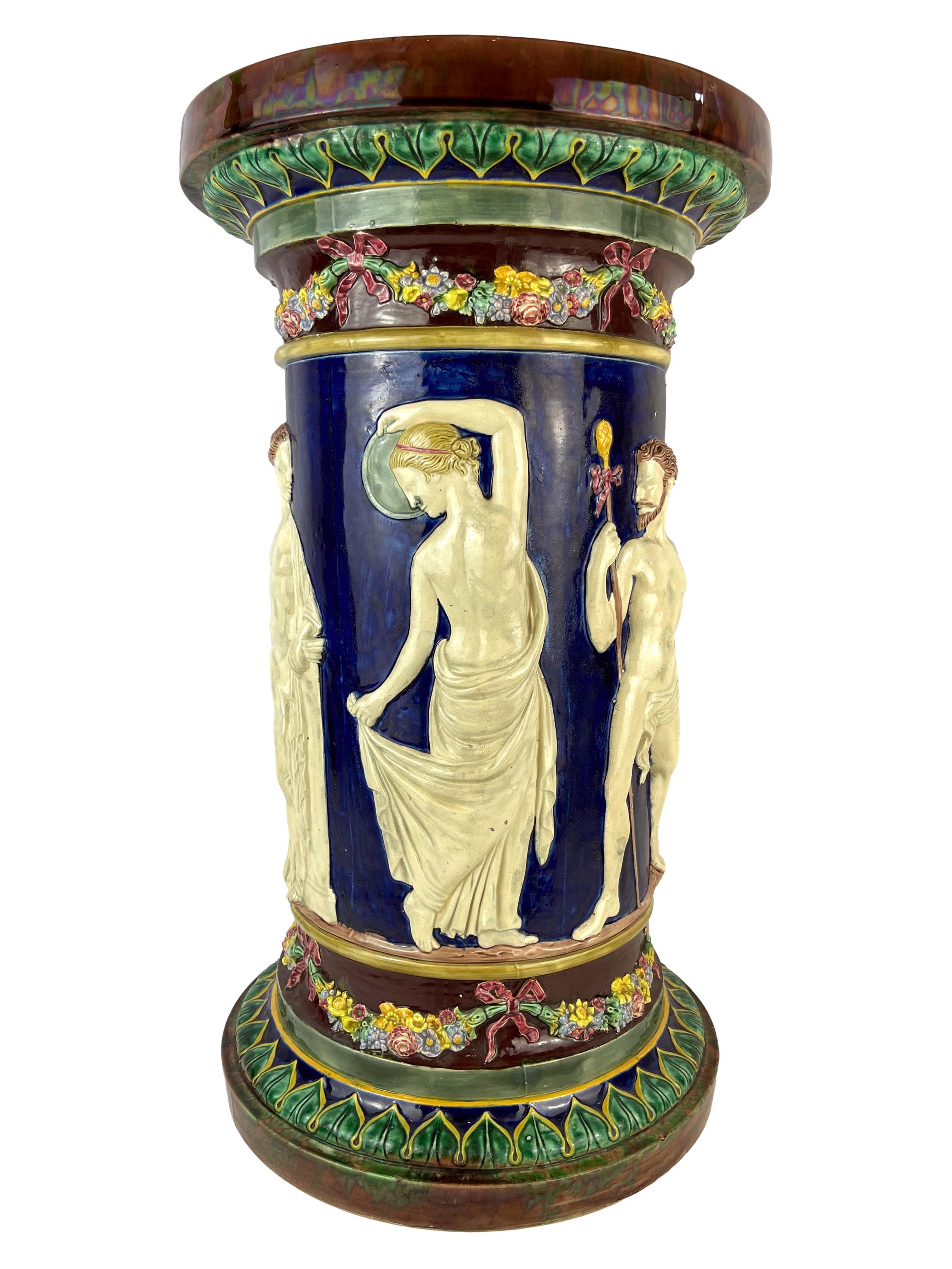 Victorian Copeland Majolica Classical Elgin Pedestal on Cobalt Ground, English, ca. 1875