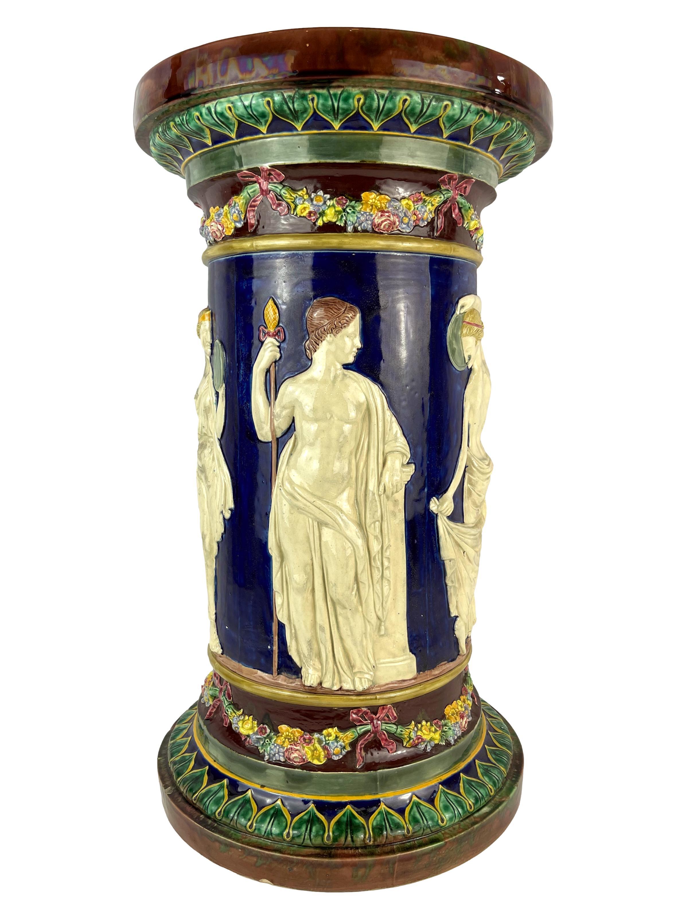 Molded Copeland Majolica Classical Elgin Pedestal on Cobalt Ground, English, ca. 1875