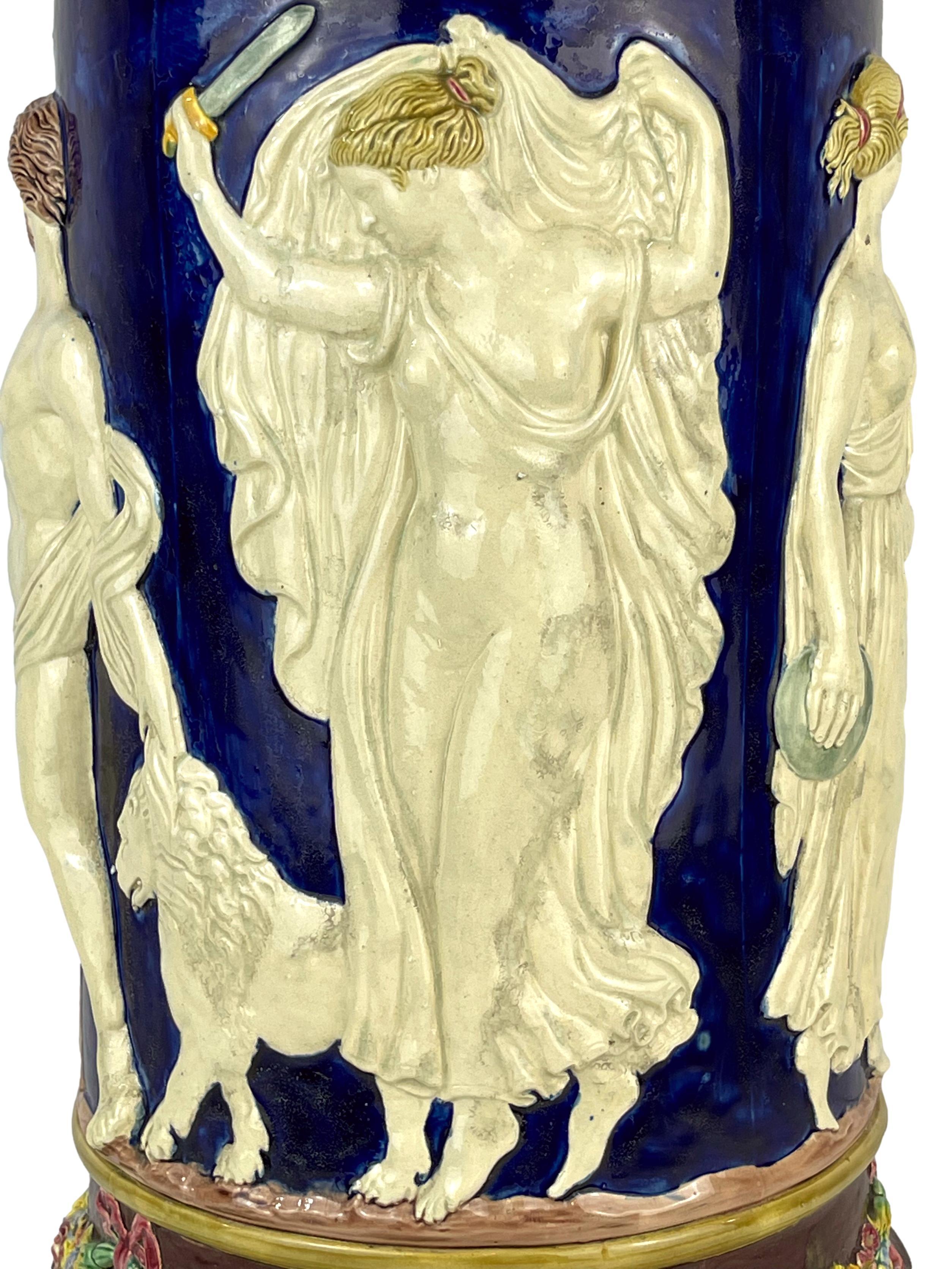 19th Century Copeland Majolica Classical Elgin Pedestal on Cobalt Ground, English, ca. 1875