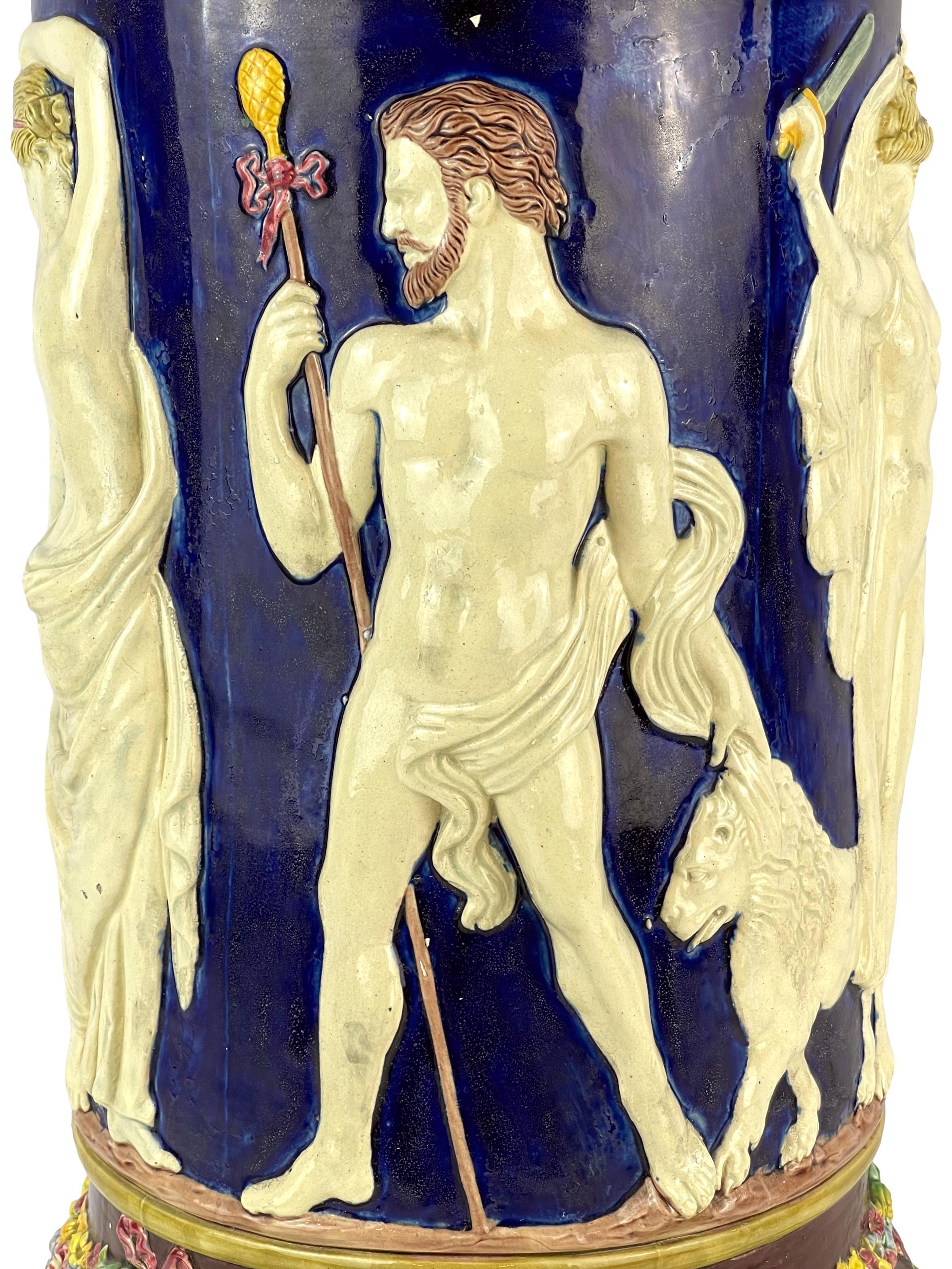 Copeland Majolica Classical Elgin Pedestal on Cobalt Ground, English, ca. 1875 2