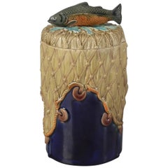 Antique Copeland Majolica Fish Pot And Cover