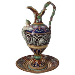 Copeland Majolica Renaissance Style Ewer and Stand