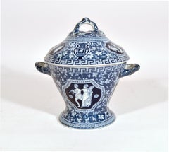 Copeland Neo-Classical Greek Pattern Blue Circular Tureen and Cover