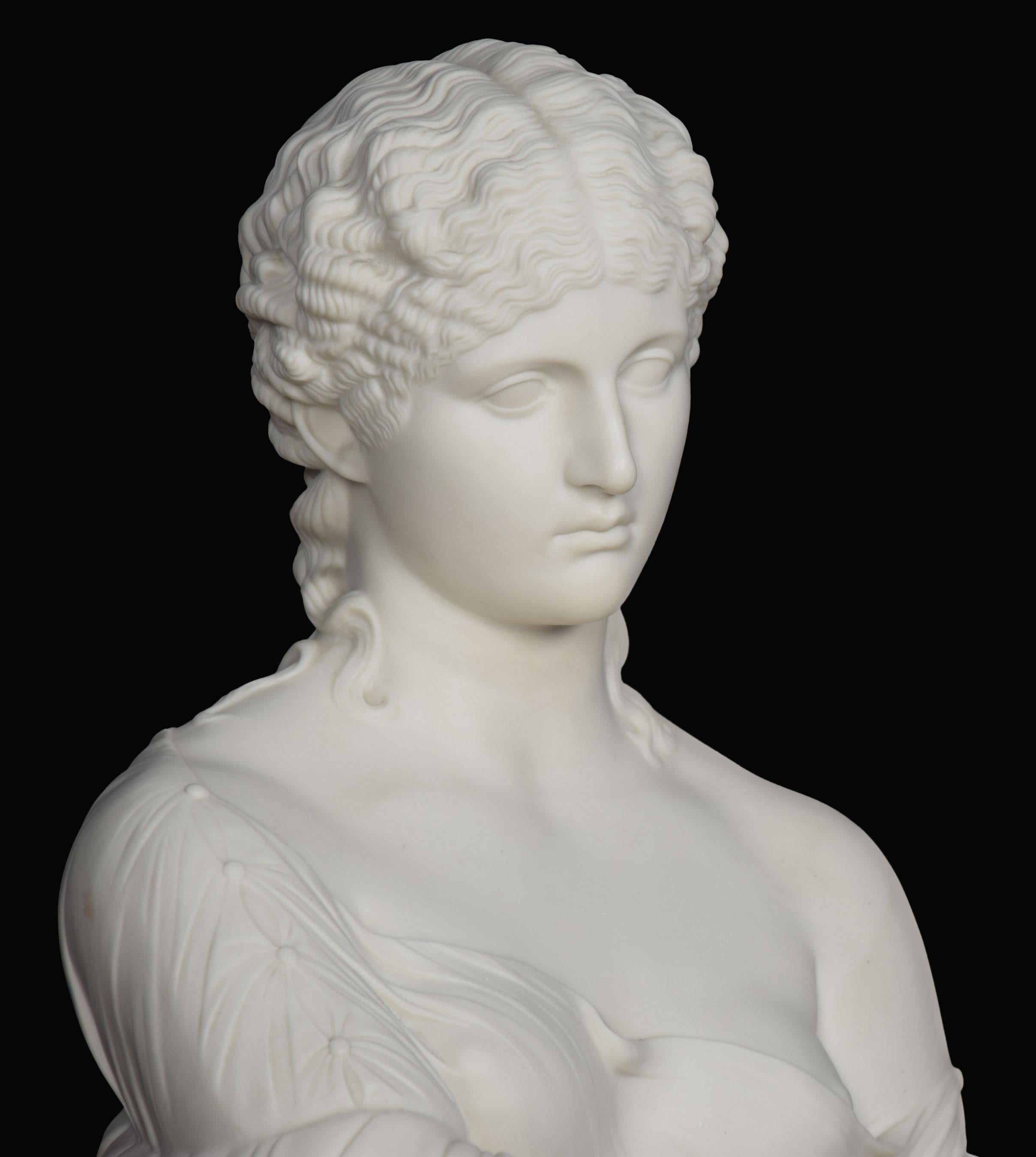 A late 19th century Copeland Parian bust of a female figure. Raised up on a circular pedestal.
Dimensions
Height 14 inches
Width 10 inches
Depth 6 inches.