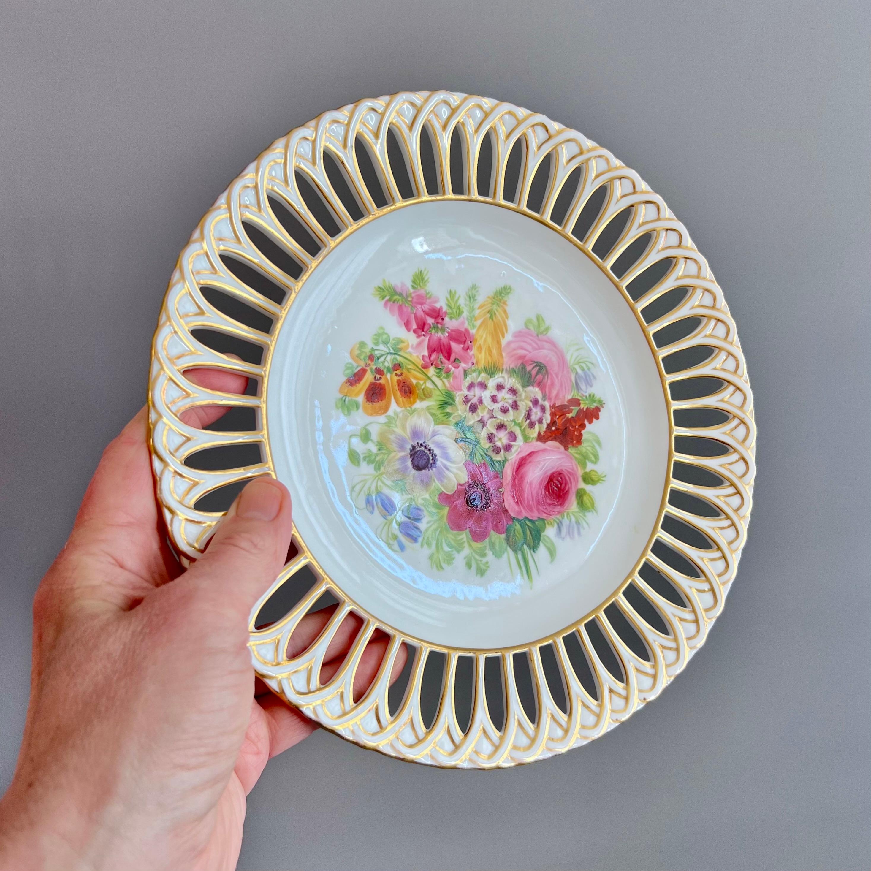 Victorian Copeland Plate, Reticulated, Sublime Flowers by Greatbatch, 1848 (3) For Sale